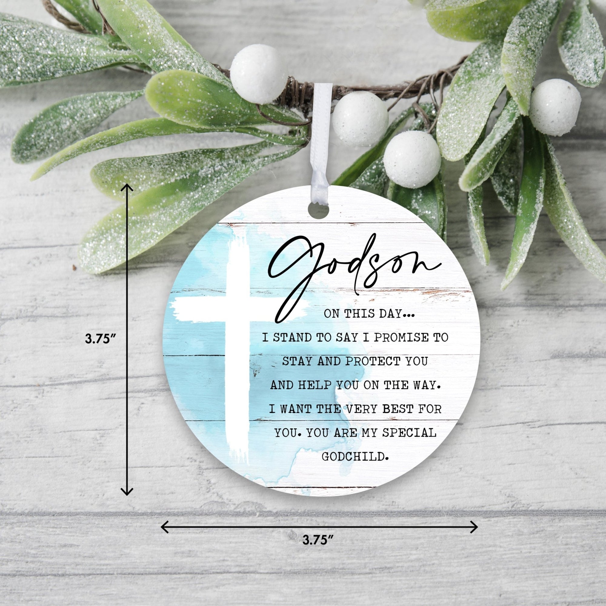 Wooden Baptism Hanging Ornament Gift for Godson - On This Day I Stand To Say - LifeSong Milestones