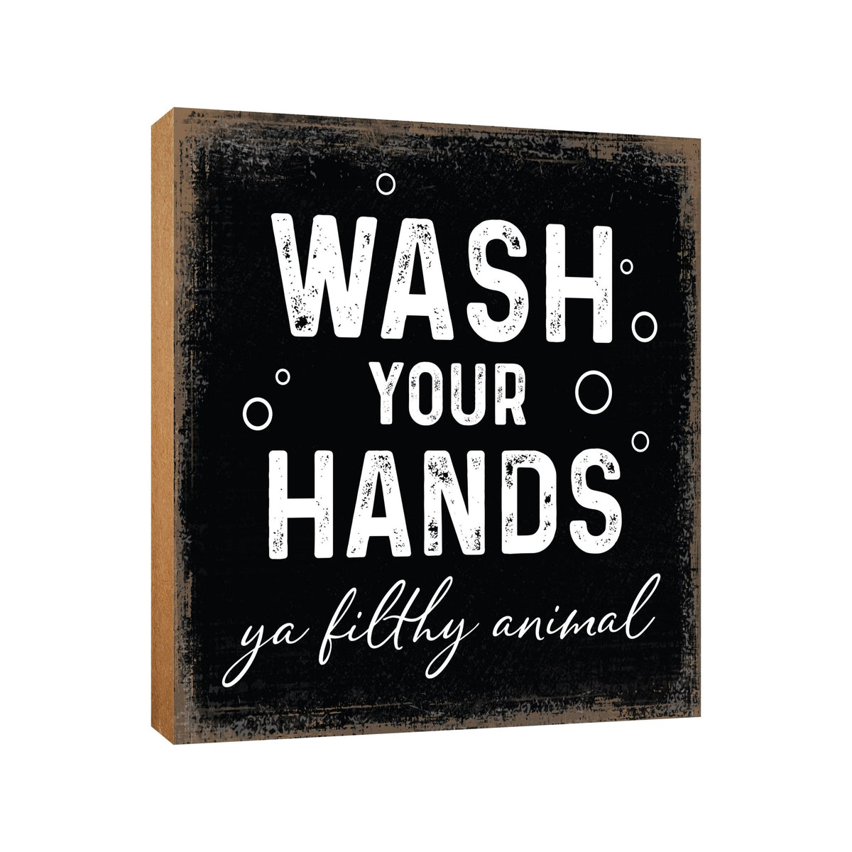 Wooden BATHROOM 6x6 Block shelf decor (Wash Your Hands) Inspirational Plaque Tabletop and Family Home Decoration - LifeSong Milestones