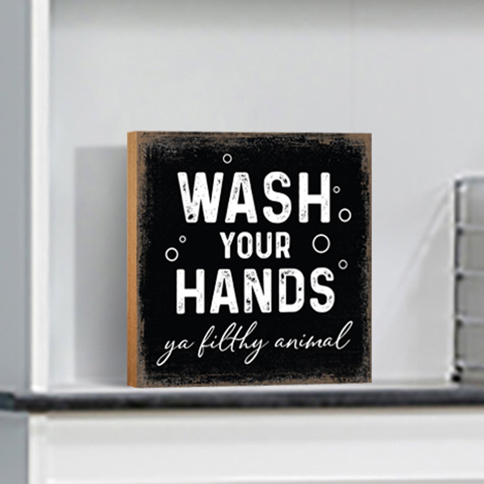 Wooden BATHROOM 6x6 Block shelf decor (Wash Your Hands) Inspirational Plaque Tabletop and Family Home Decoration - LifeSong Milestones