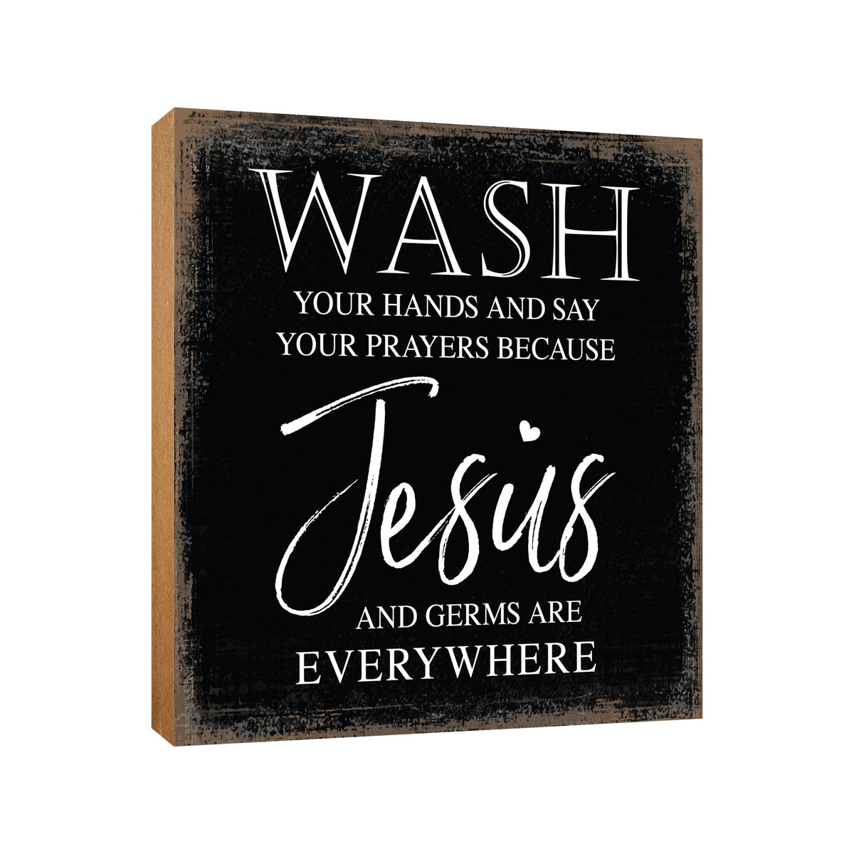 Wooden BATHROOM 6x6 Block shelf decor (Wash Your Hands Jesus) Inspirational Plaque Tabletop and Family Home Decoration - LifeSong Milestones