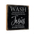 Wooden BATHROOM 6x6 Block shelf decor (Wash Your Hands Jesus) Inspirational Plaque Tabletop and Family Home Decoration - LifeSong Milestones