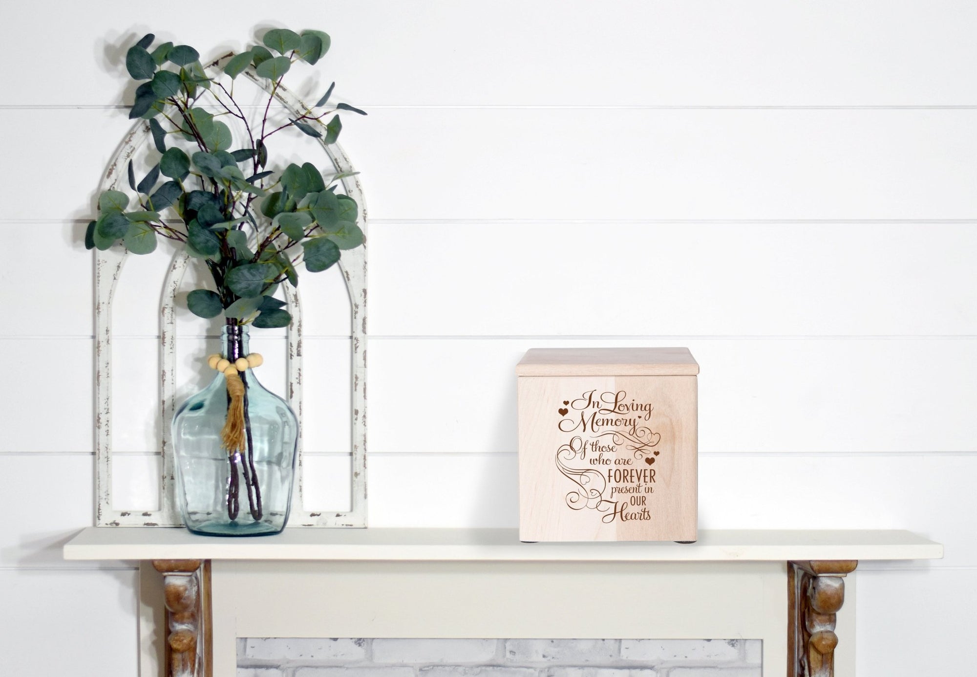 Tabletop Memorial Wooden Urn Box with Engraving for Ashes