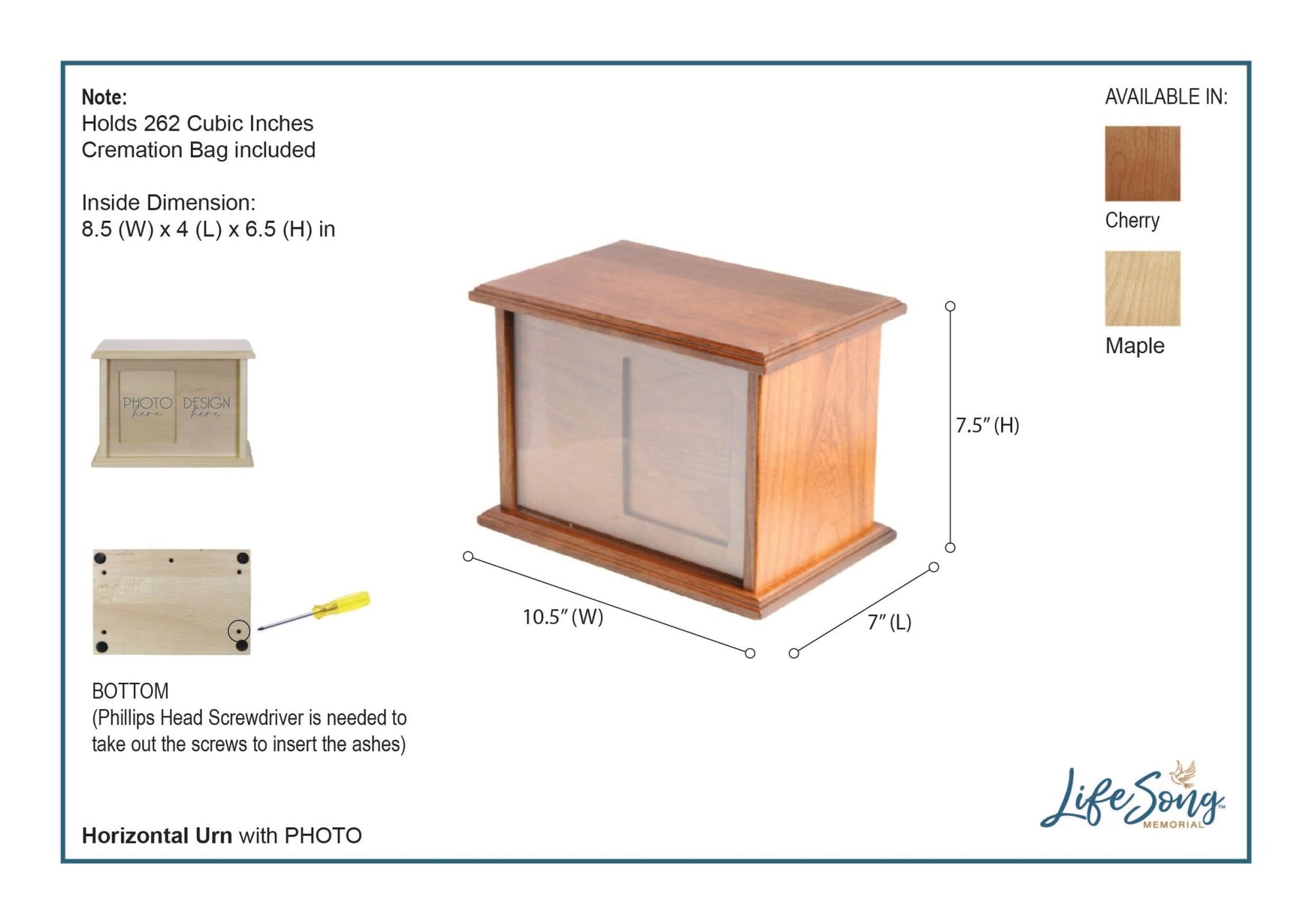 Wooden Cremation Urn with Picture Frame holds 4x5 photo Surely Goodness - LifeSong Milestones