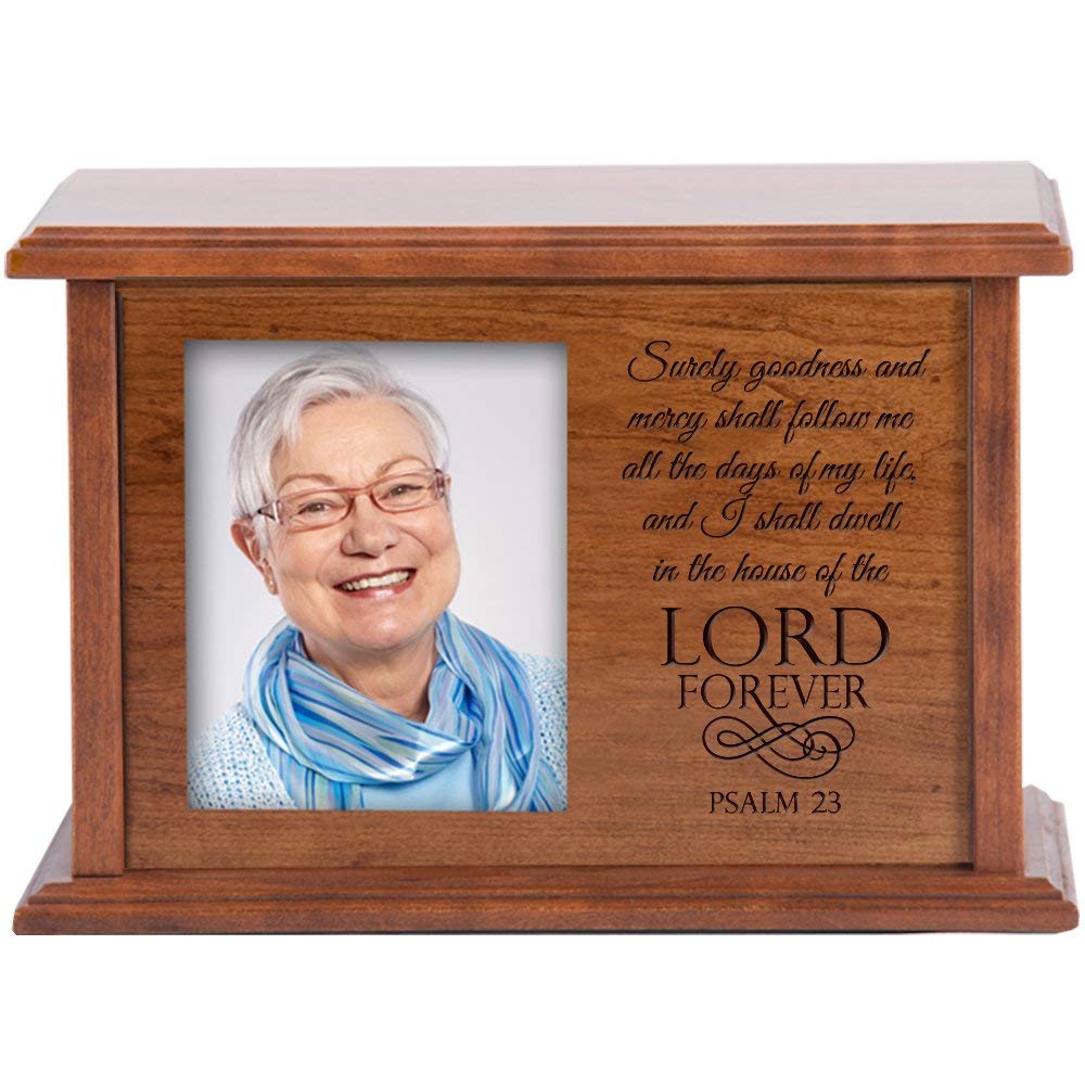 Wooden Cremation Urn with Picture Frame holds 4x5 photo Surely Goodness - LifeSong Milestones