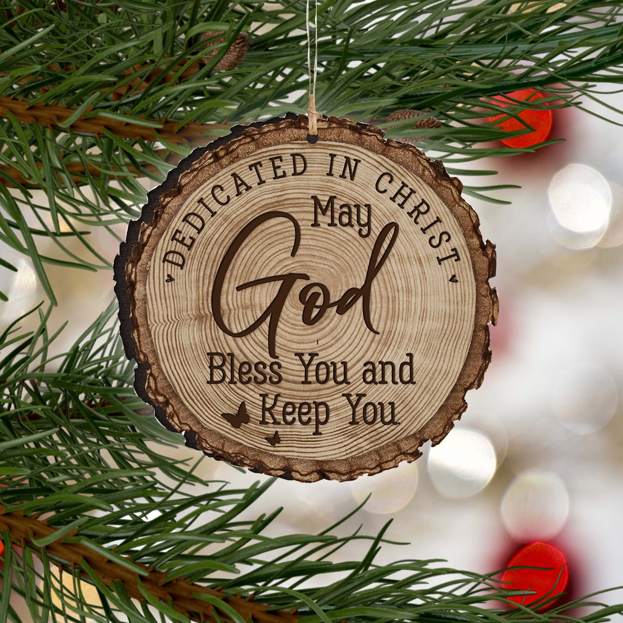 Wooden Dedication Barky Ornament - Dedicated In Christ - LifeSong Milestones