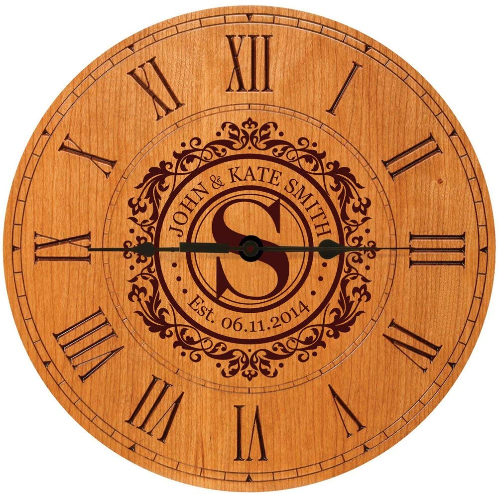 Wooden Engraved Personalized Wedding Anniversary Wall Clock Gift for Couples - LifeSong Milestones