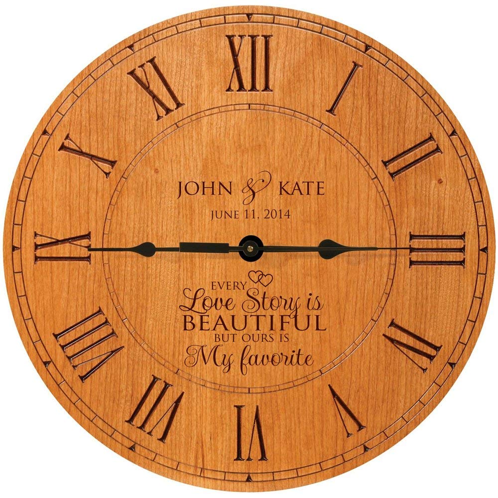 Wooden Engraved Personalized Wedding Anniversary Wall Clock Gift for Couples - Every Love Story Is Beautiful - LifeSong Milestones