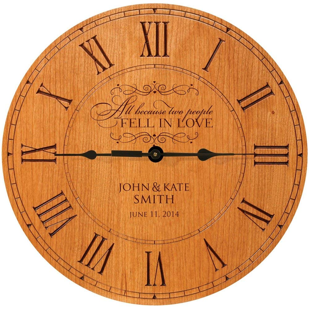 Wooden Engraved Personalized Wedding Anniversary Wall Clock Gift for Couples - Fell In Love - LifeSong Milestones