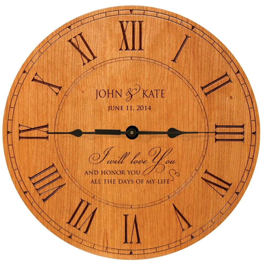 Wooden Engraved Personalized Wedding Anniversary Wall Clock Gift for Couples - I Will Love You - LifeSong Milestones