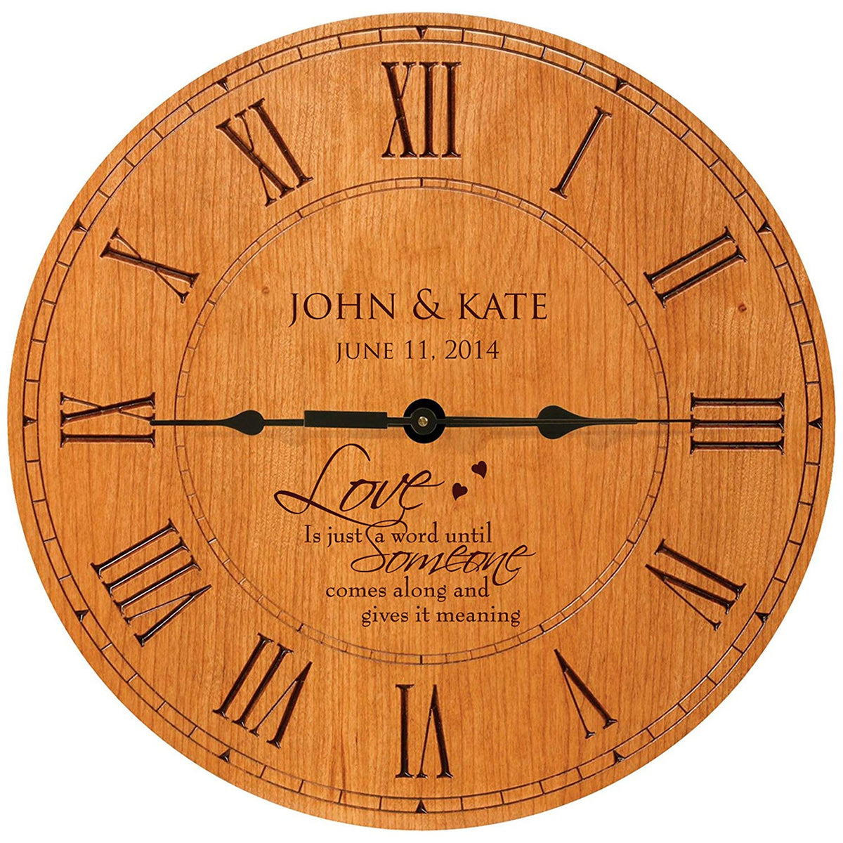 Wooden Engraved Personalized Wedding Anniversary Wall Clock Gift for Couples - Love Is Just A Word - LifeSong Milestones