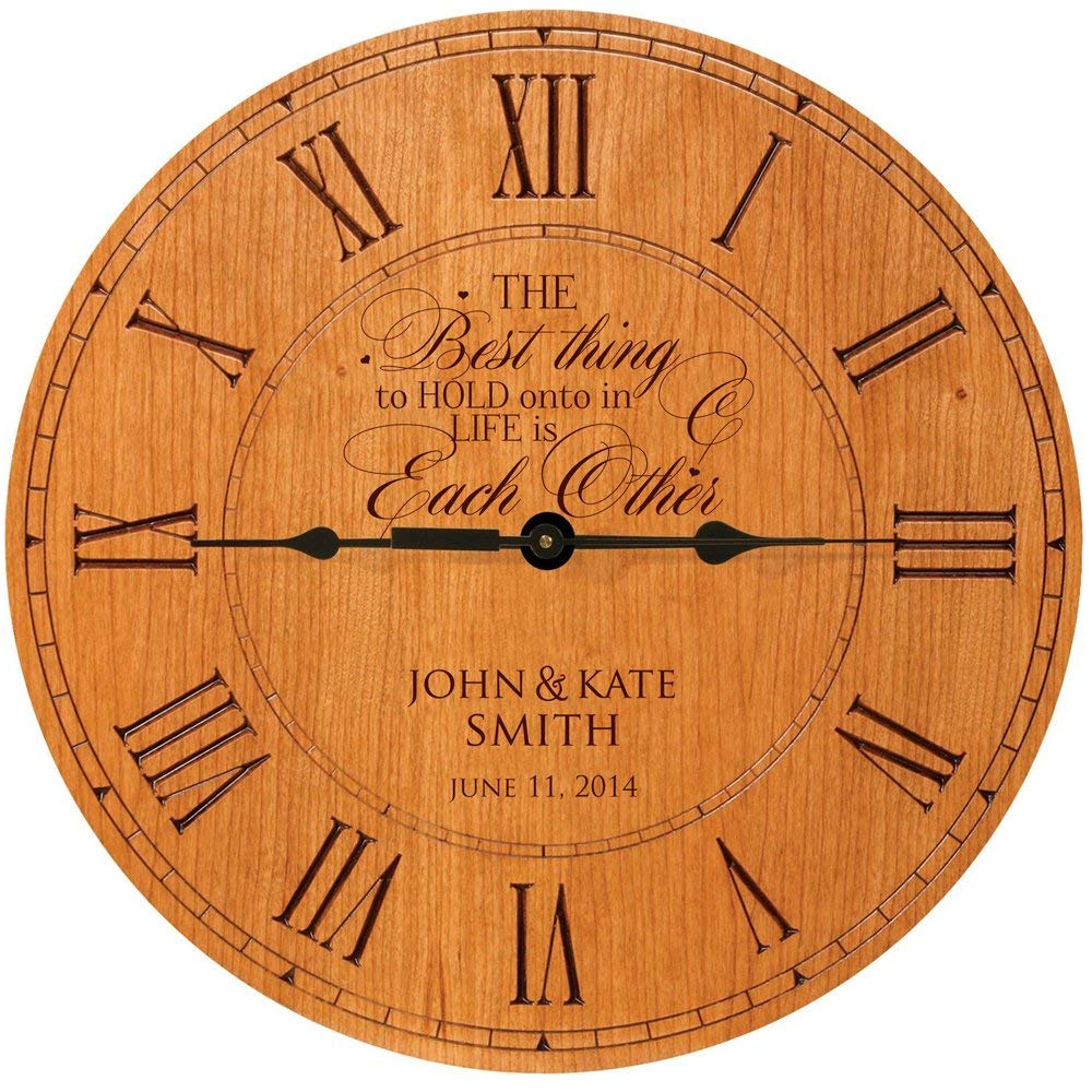 Wooden Engraved Personalized Wedding Anniversary Wall Clock Gift for Couples - The Best Thing To Hold - LifeSong Milestones