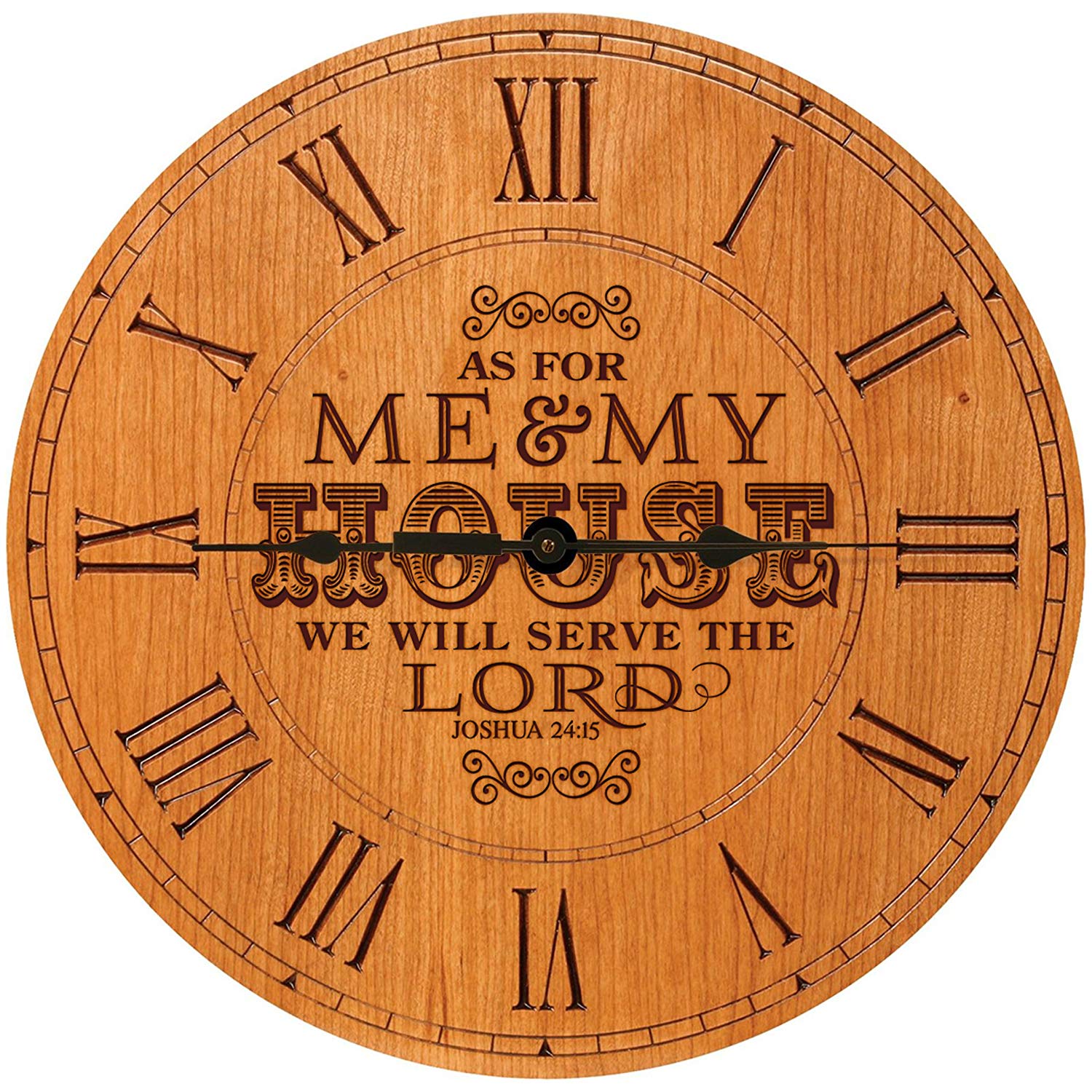 Wooden Engraved Personalized Wedding Anniversary Wall Clock Gift for Couples - We Will Serve The Lord - LifeSong Milestones