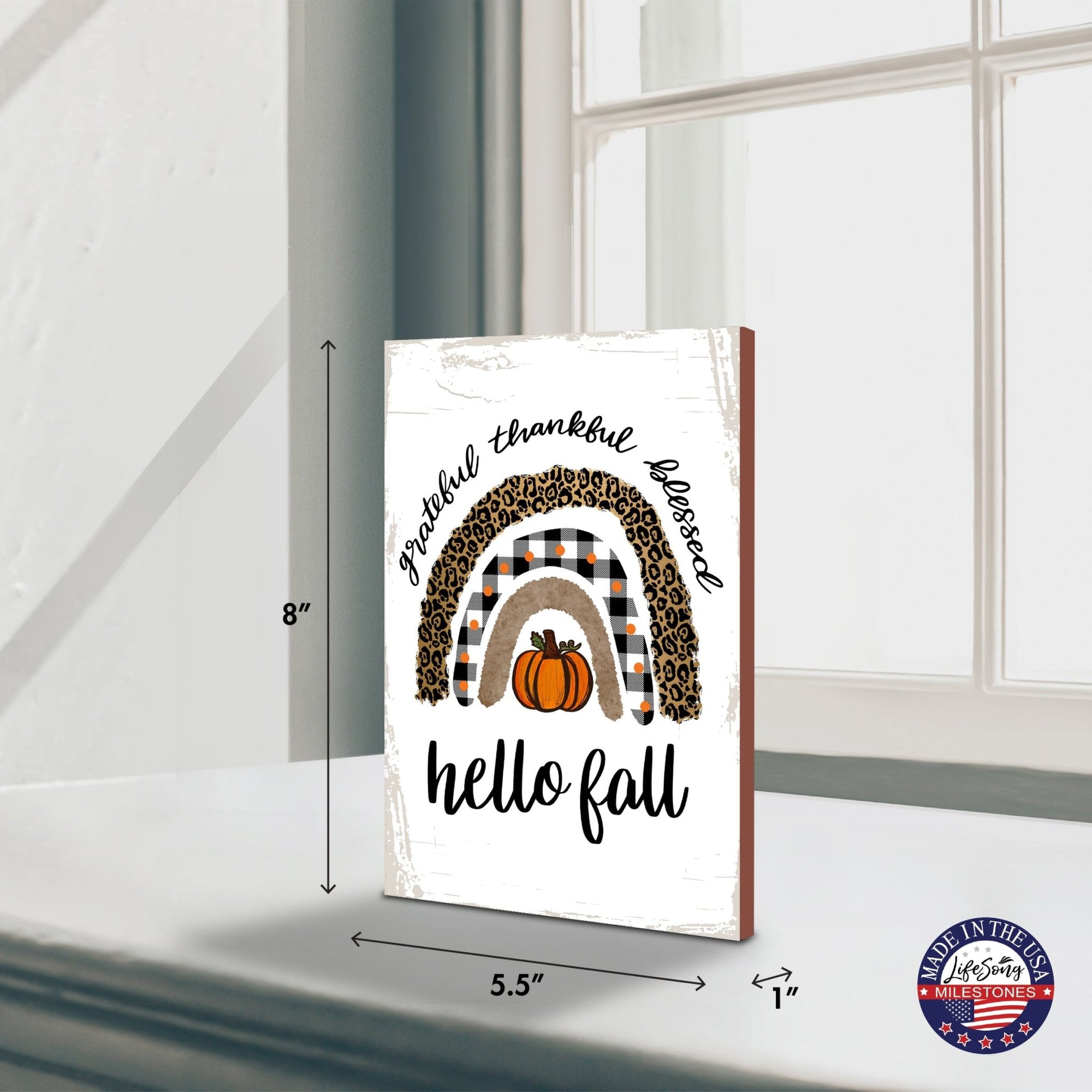 Wooden Fall Shelf Décor and Tabletop Signs for Home Decor - Hello Fall - LifeSong Milestones