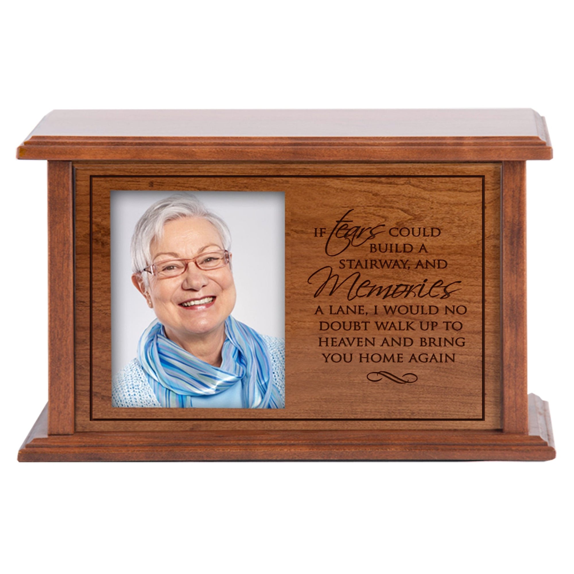 Wooden Funeral Photo Cremation Urn Box for Human Ashes - If Tears Could Build - LifeSong Milestones