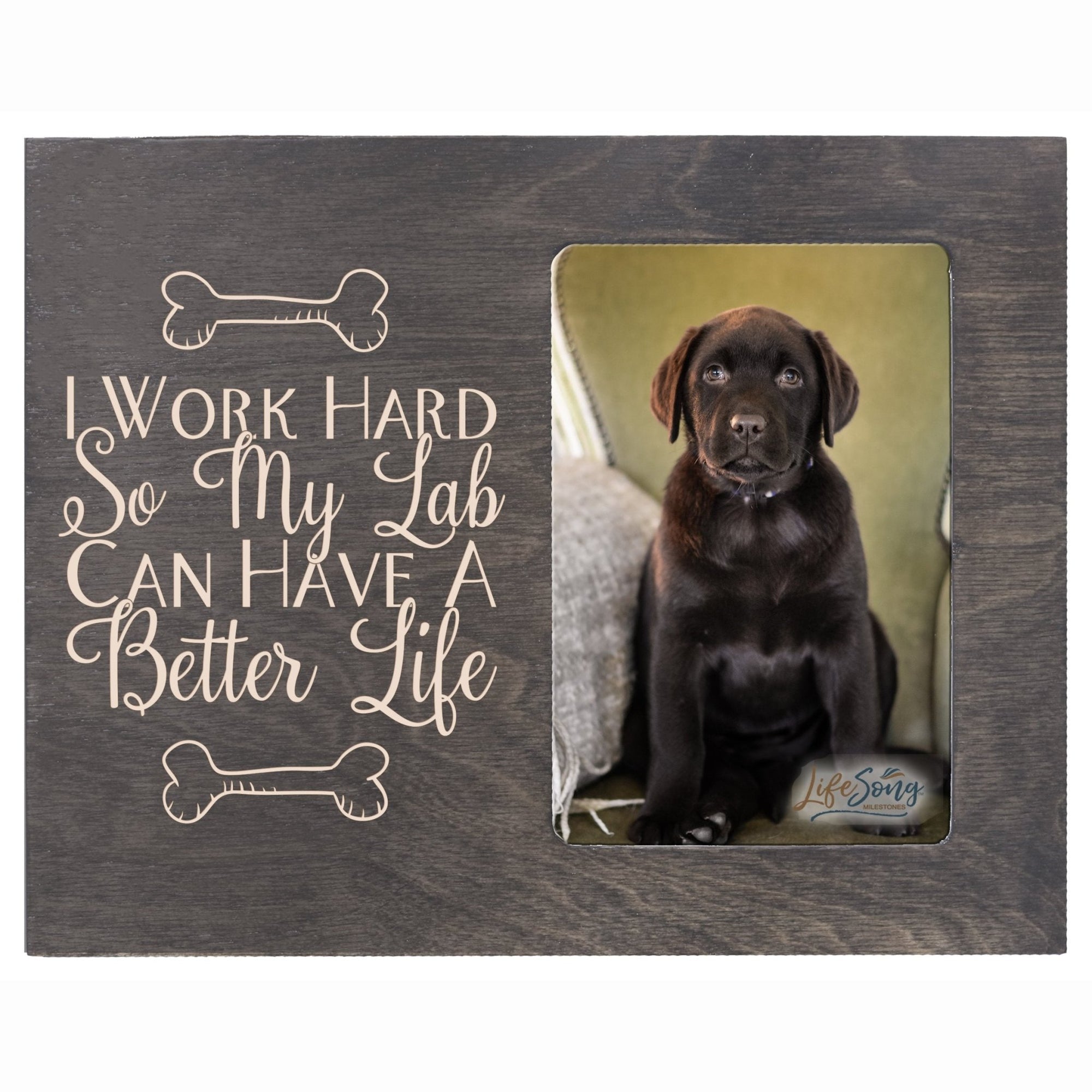 Wooden Inspirational 8x10 Picture Frame for Pet Dogs holds 4x6 photo I Work Hard - LifeSong Milestones