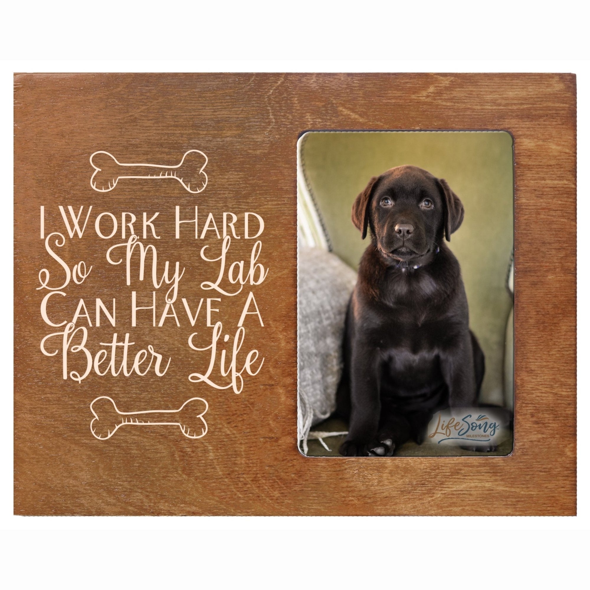 Wooden Inspirational 8x10 Picture Frame for Pet Dogs holds 4x6 photo I Work Hard - LifeSong Milestones