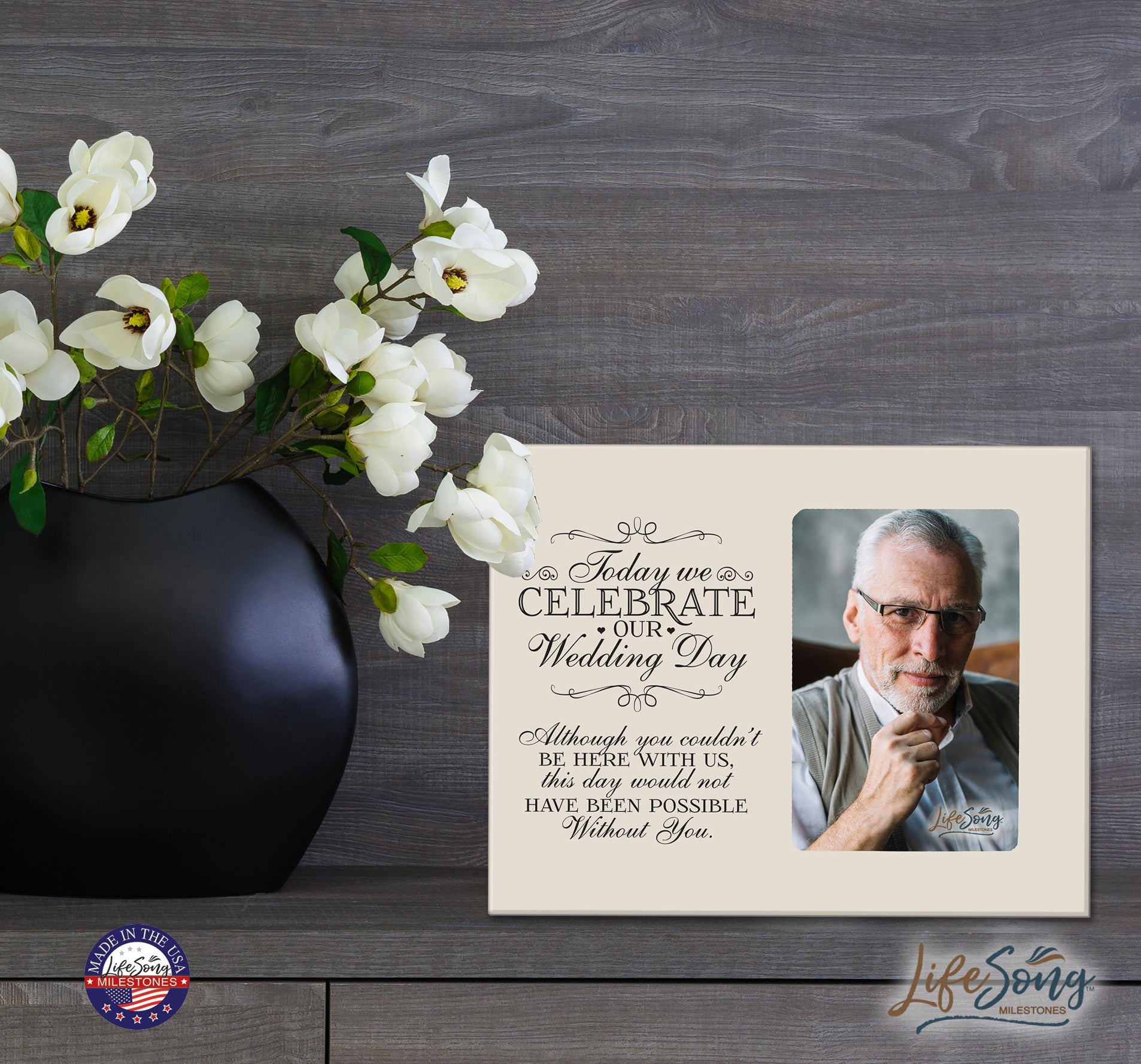 Wooden Memorial 8x10 Picture Frame holds 4x6 photo Today We Celebrate - LifeSong Milestones