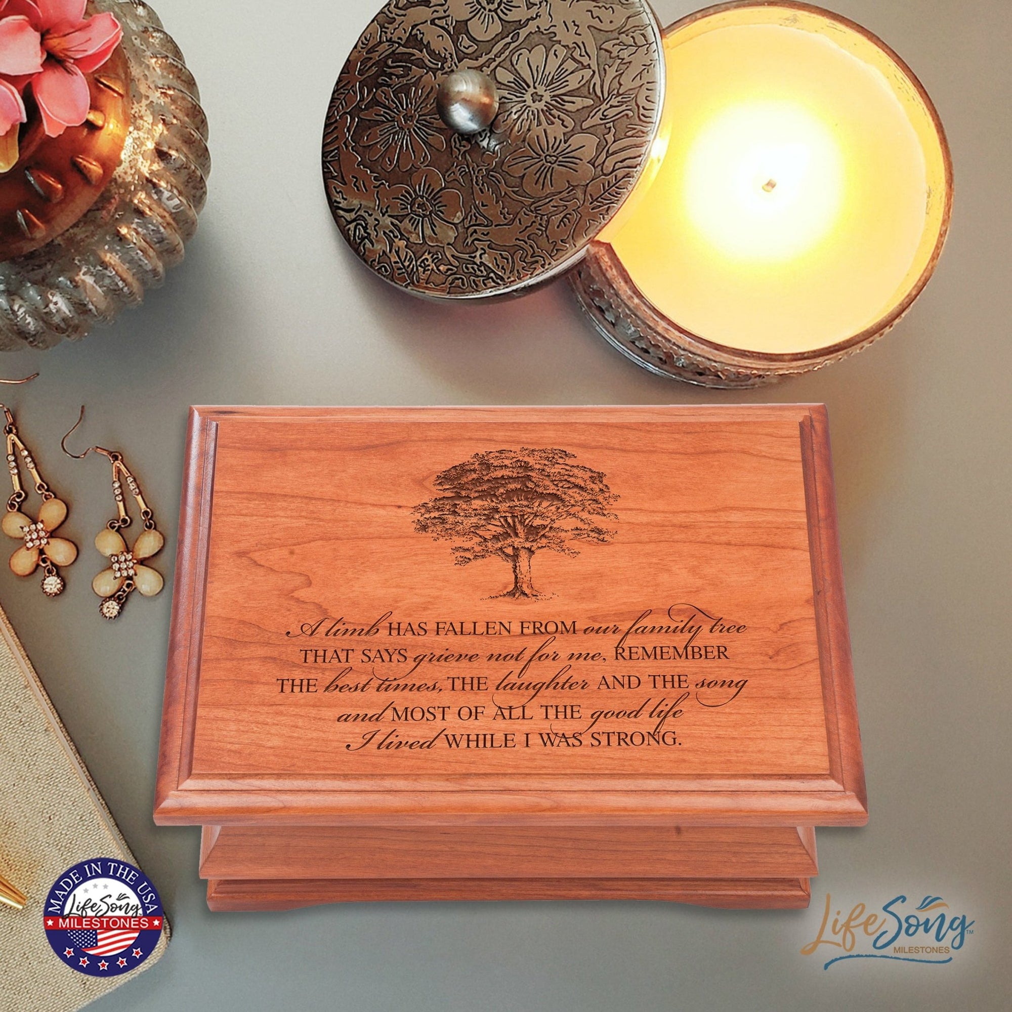 Wooden Memorial Jewelry Box Organizer 11.5x8.25 – A Limb Has Fallen - LifeSong Milestones