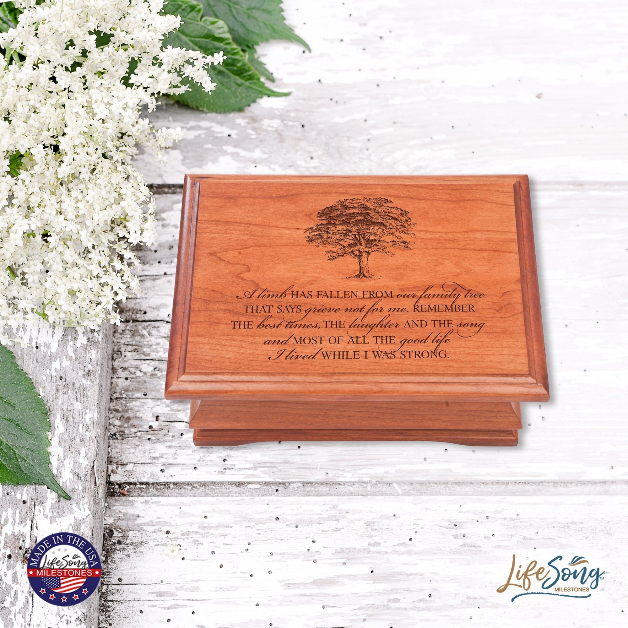 Wooden Memorial Jewelry Box Organizer 11.5x8.25 – A Limb Has Fallen - LifeSong Milestones