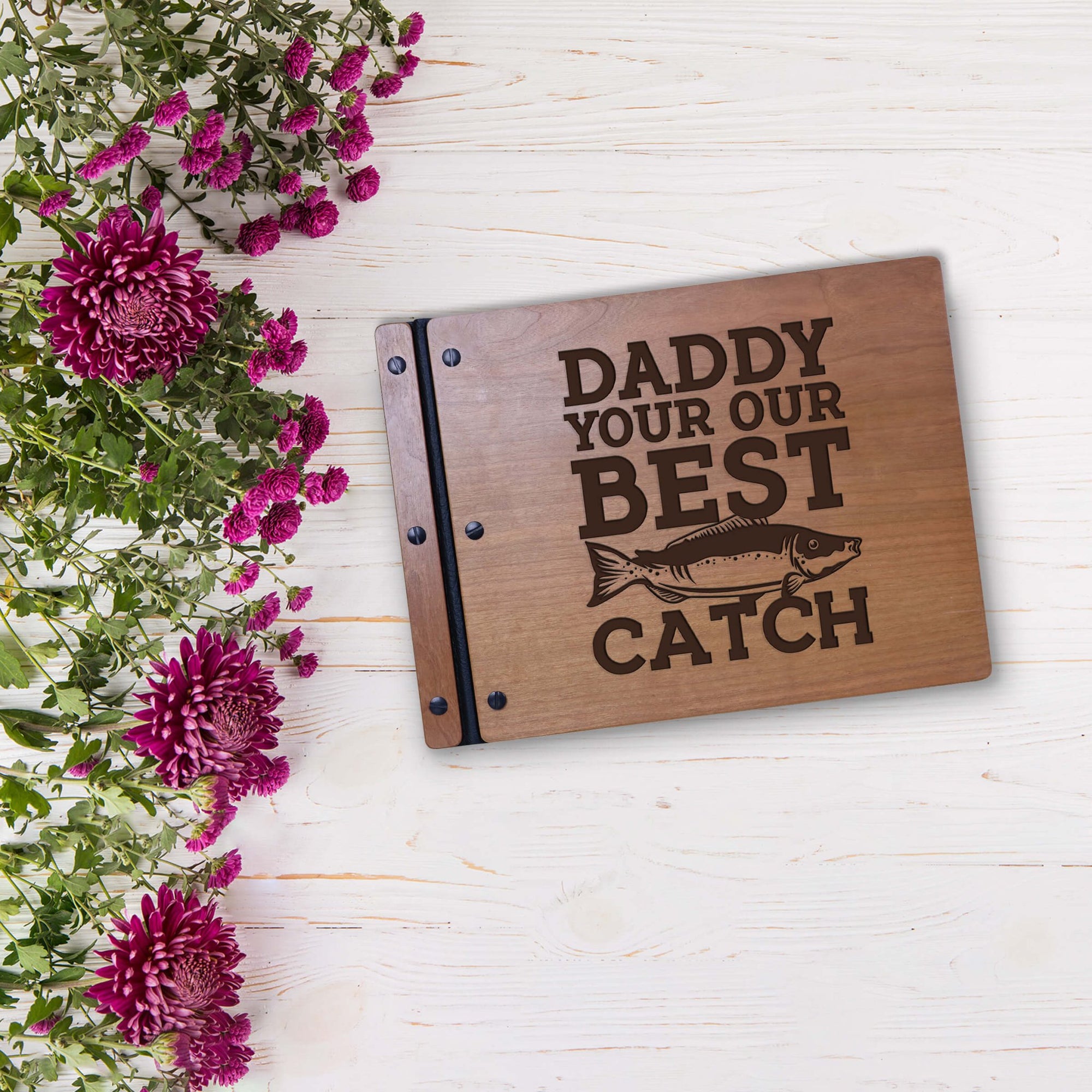 Wooden Memorial Large Guestbook with Fisherman Verse for Funeral Service - Daddy Your Our Best Catch - LifeSong Milestones