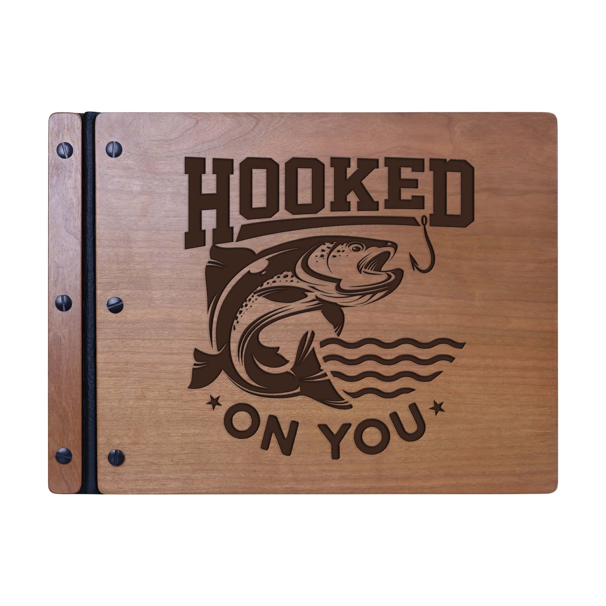 Wooden Memorial Large Guestbook with Fisherman Verse for Funeral Service - Hooked On You - LifeSong Milestones