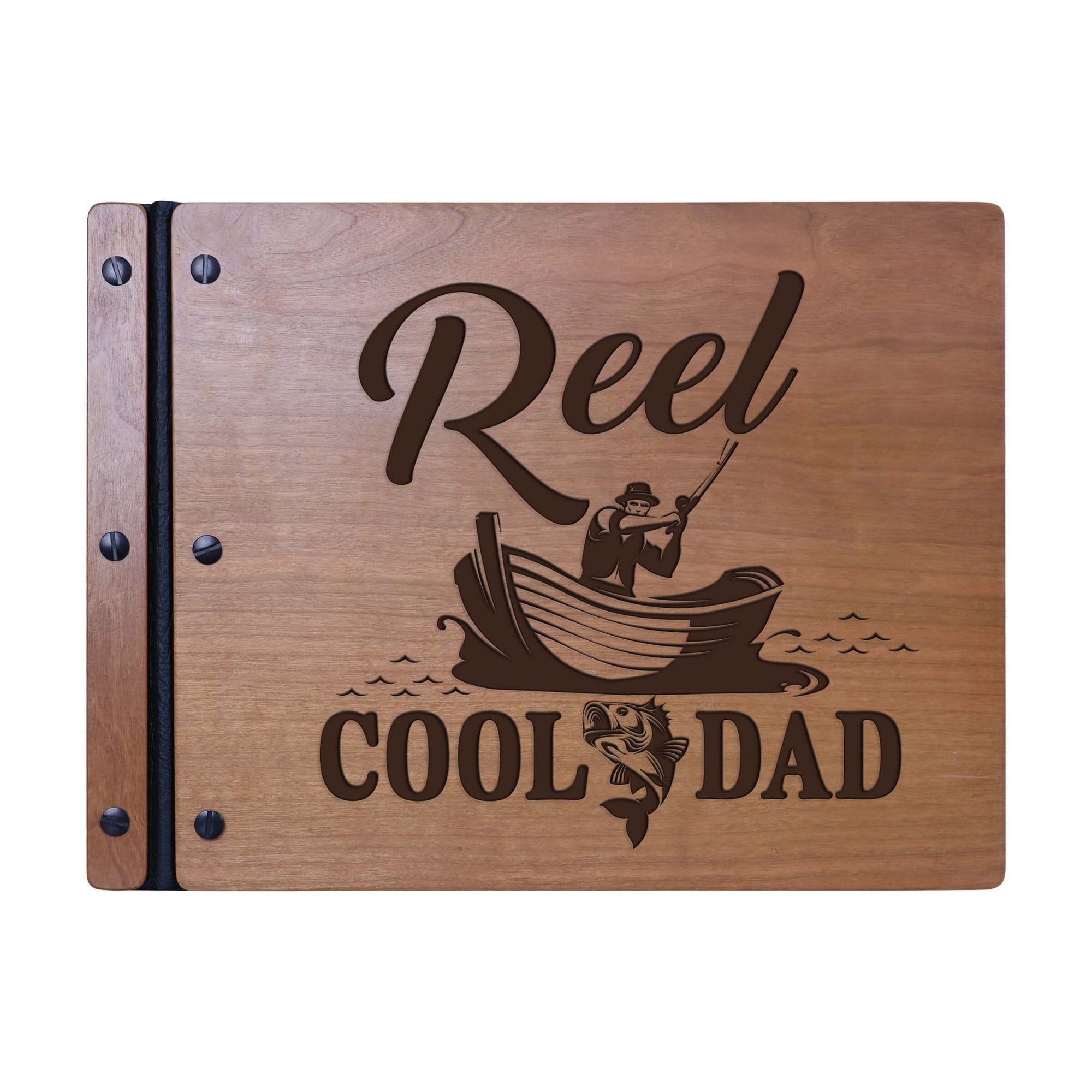 Wooden Memorial Large Guestbook with Fisherman Verse for Funeral Service - Reel Cool Dad - LifeSong Milestones