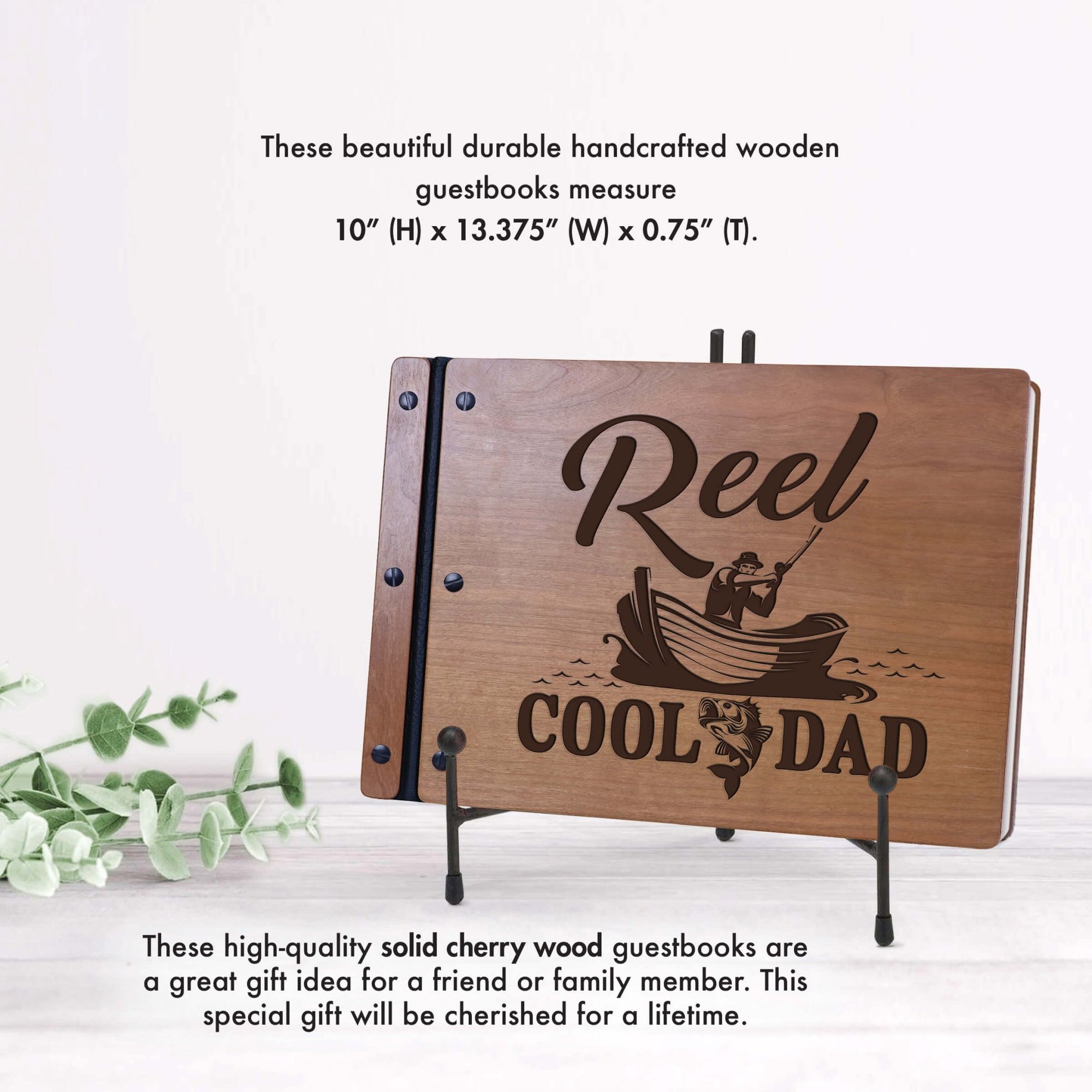 Wooden Memorial Large Guestbook with Fisherman Verse for Funeral Service - Reel Cool Dad - LifeSong Milestones