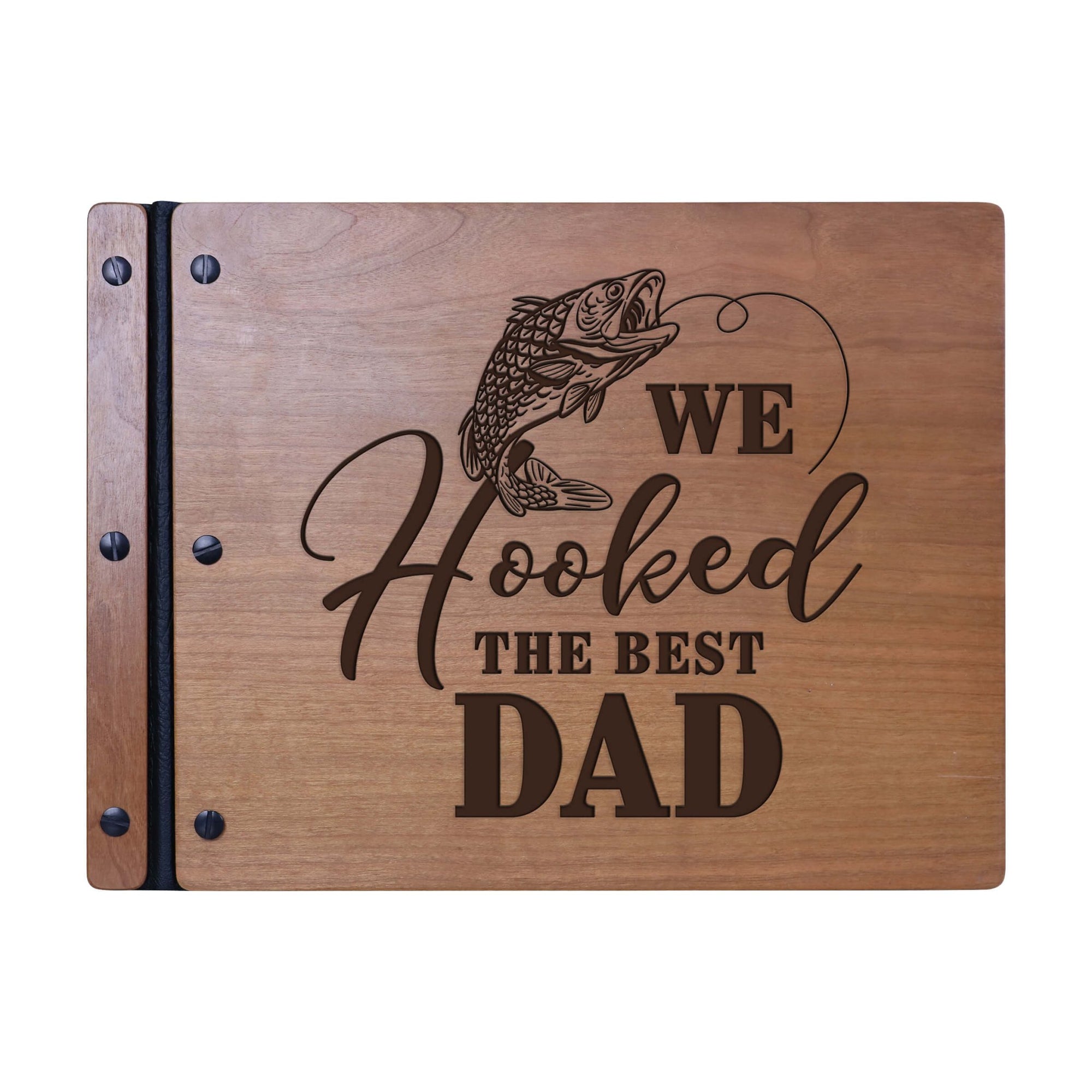 Wooden Memorial Large Guestbook with Fisherman Verse for Funeral Service - We Hooked The Best Dad - LifeSong Milestones