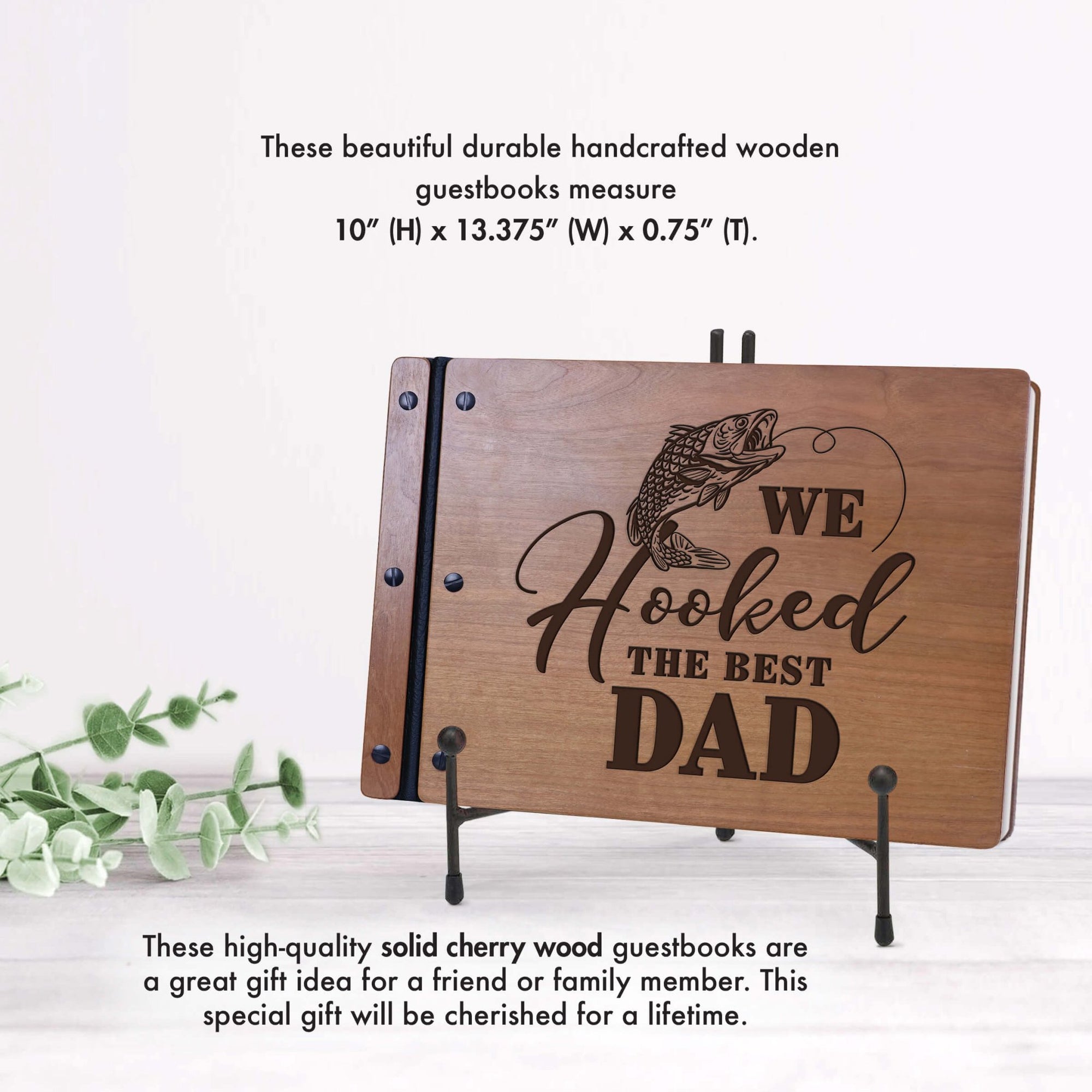 Wooden Memorial Large Guestbook with Fisherman Verse for Funeral Service - We Hooked The Best Dad - LifeSong Milestones