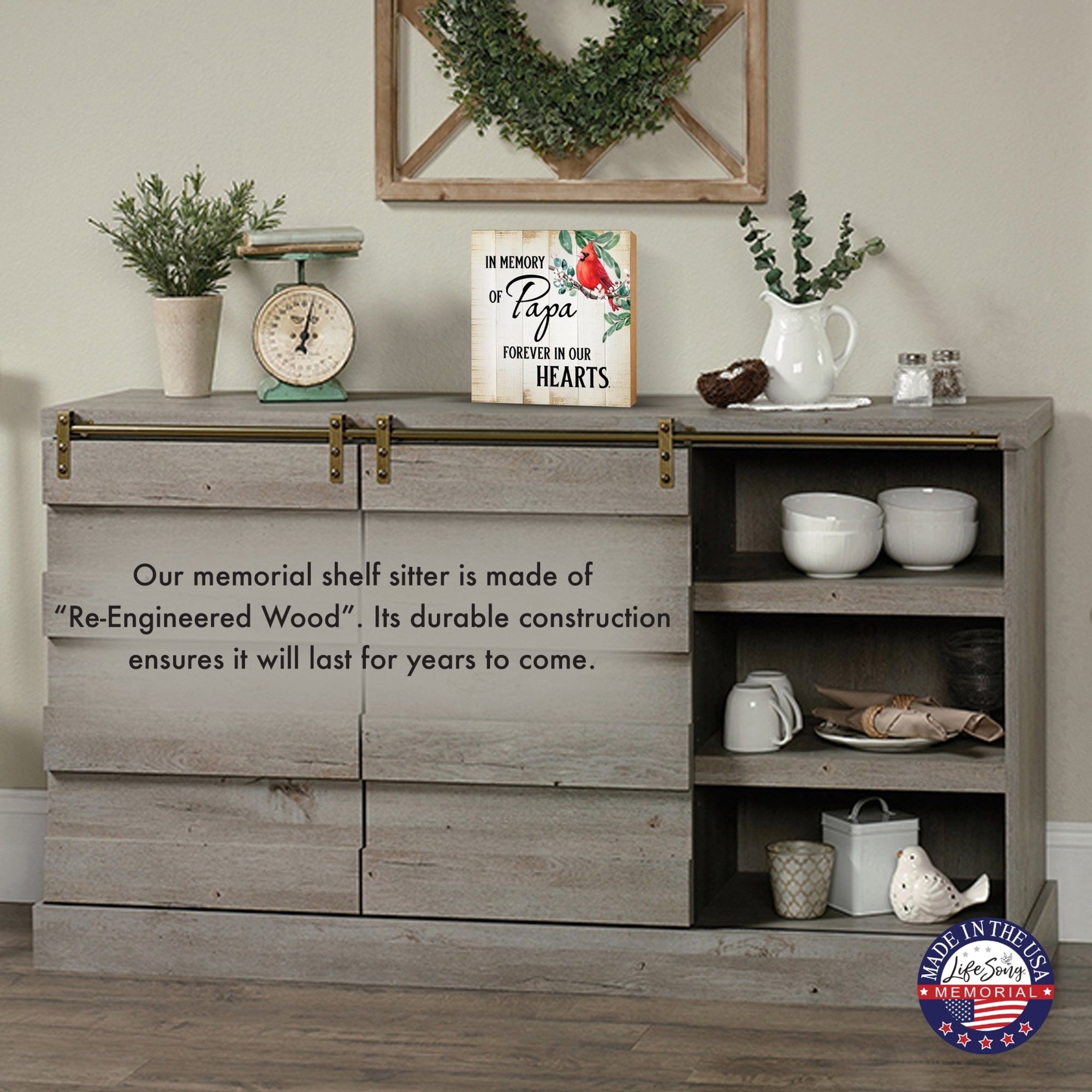 Wooden Memorial Shelf Décor and Tabletop Signs for Loss of Loved One - LifeSong Milestones