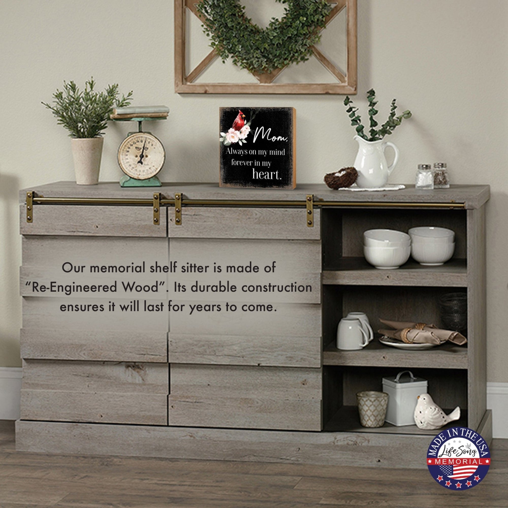 Wooden Memorial Shelf Décor and Tabletop Signs for Loss of Loved One - LifeSong Milestones