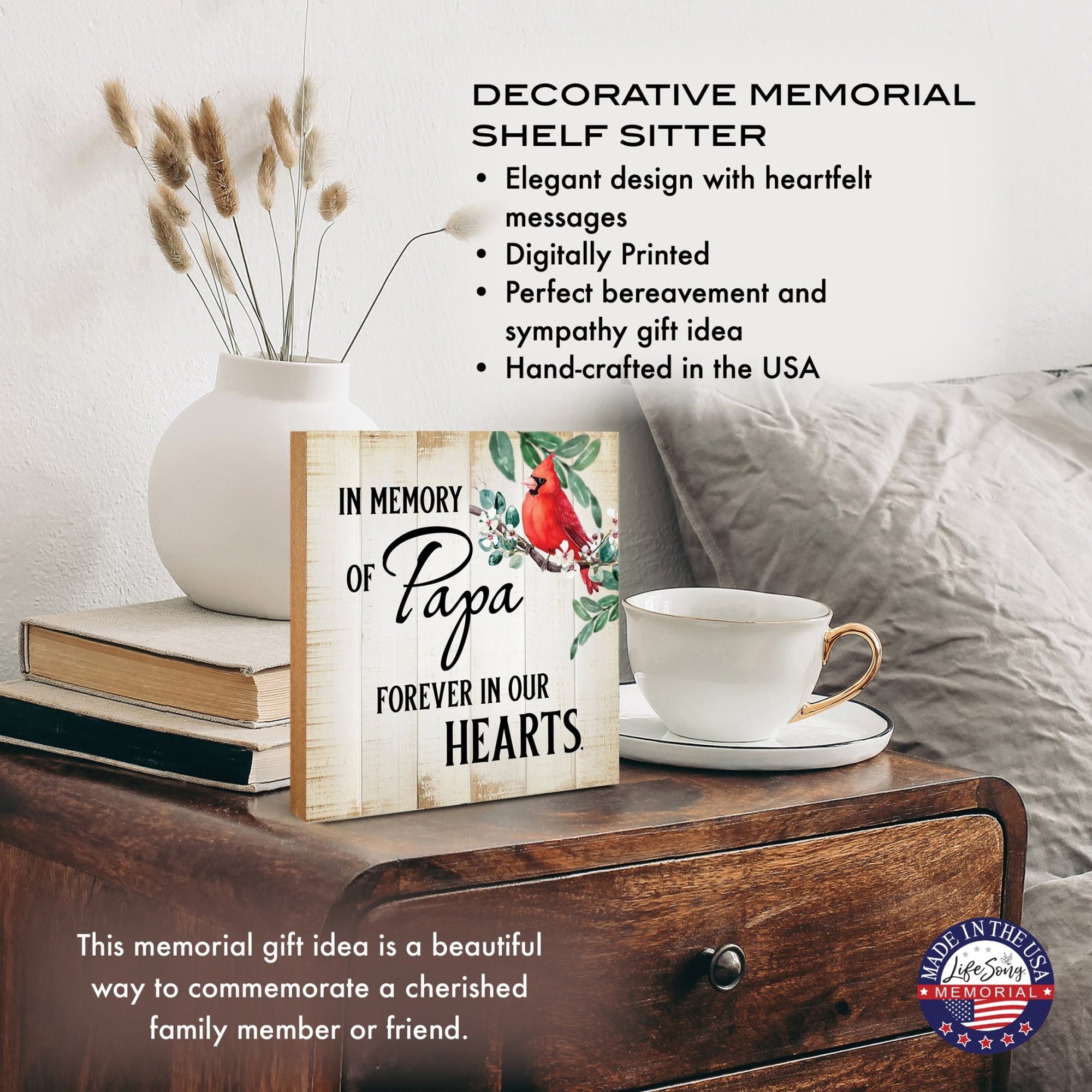 Wooden Memorial Shelf Décor and Tabletop Signs for Loss of Loved One - LifeSong Milestones