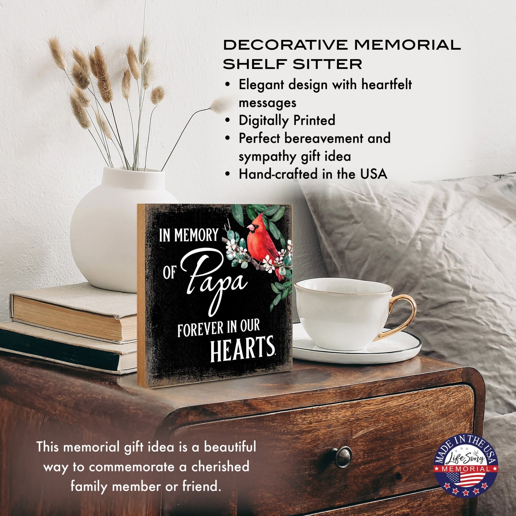 Wooden Memorial Shelf Décor and Tabletop Signs for Loss of Loved One - LifeSong Milestones