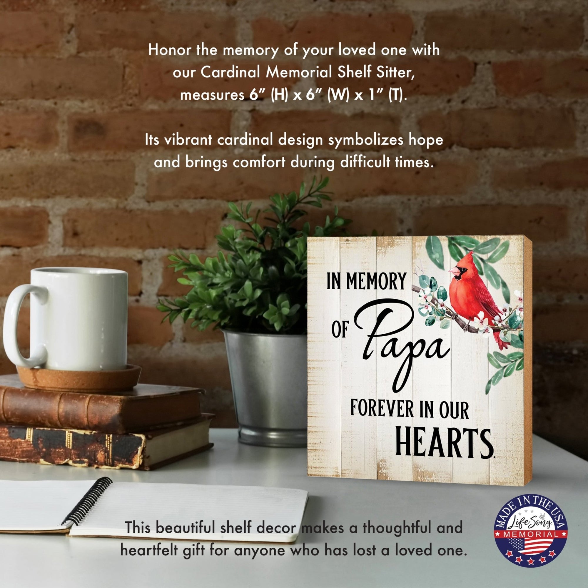 Wooden Memorial Shelf Décor and Tabletop Signs for Loss of Loved One - LifeSong Milestones