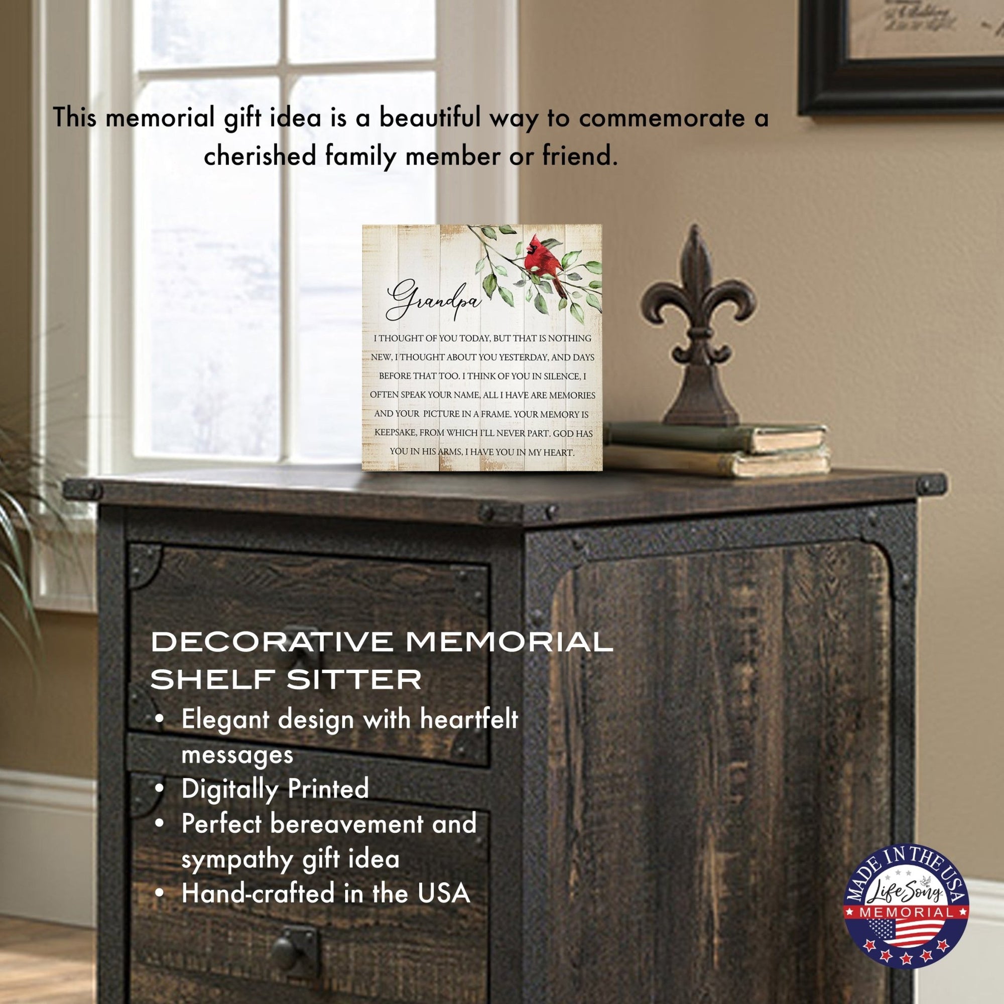 Wooden Memorial Shelf Décor and Tabletop Signs for Loss of Loved One - I Thought Of You - LifeSong Milestones