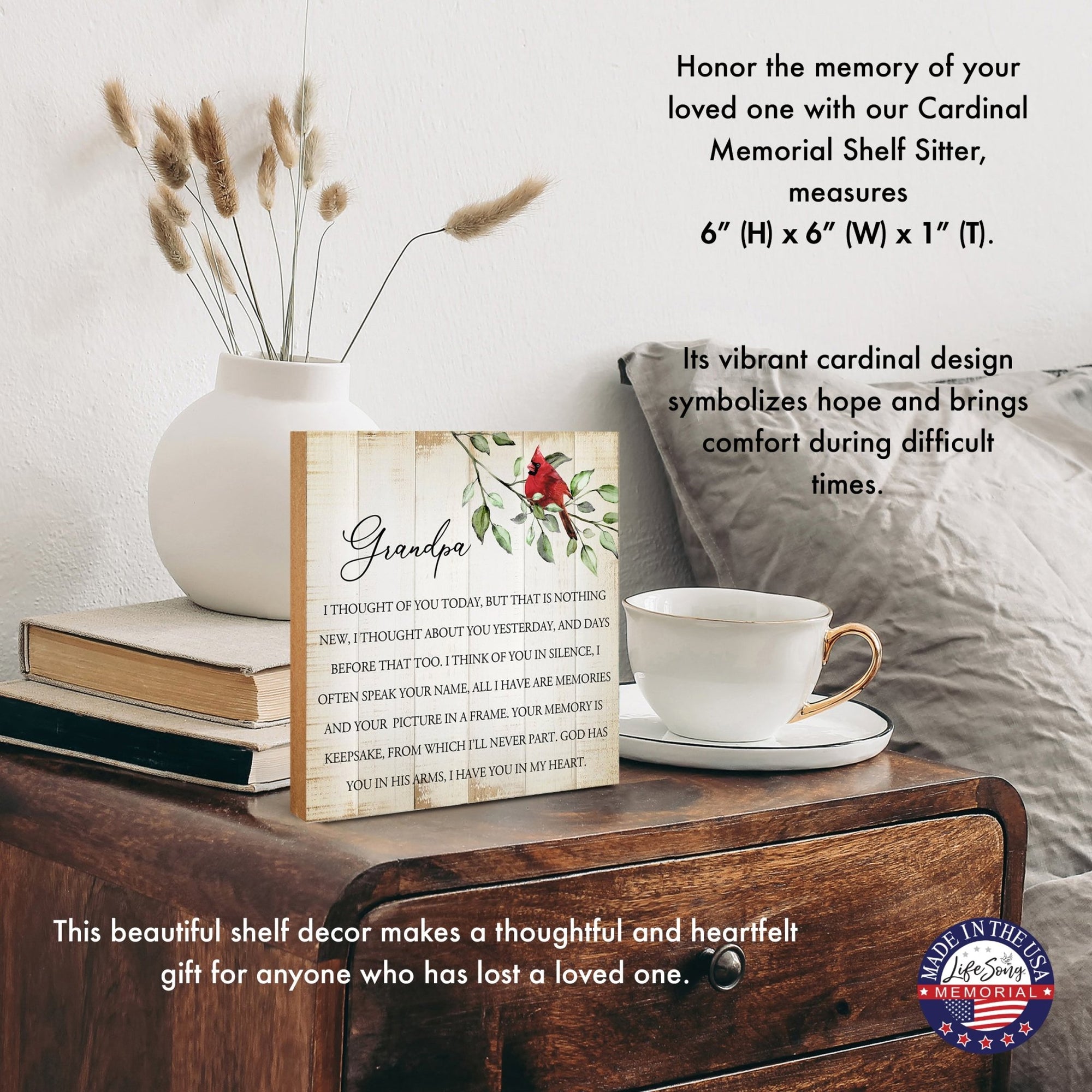 Wooden Memorial Shelf Décor and Tabletop Signs for Loss of Loved One - I Thought Of You - LifeSong Milestones