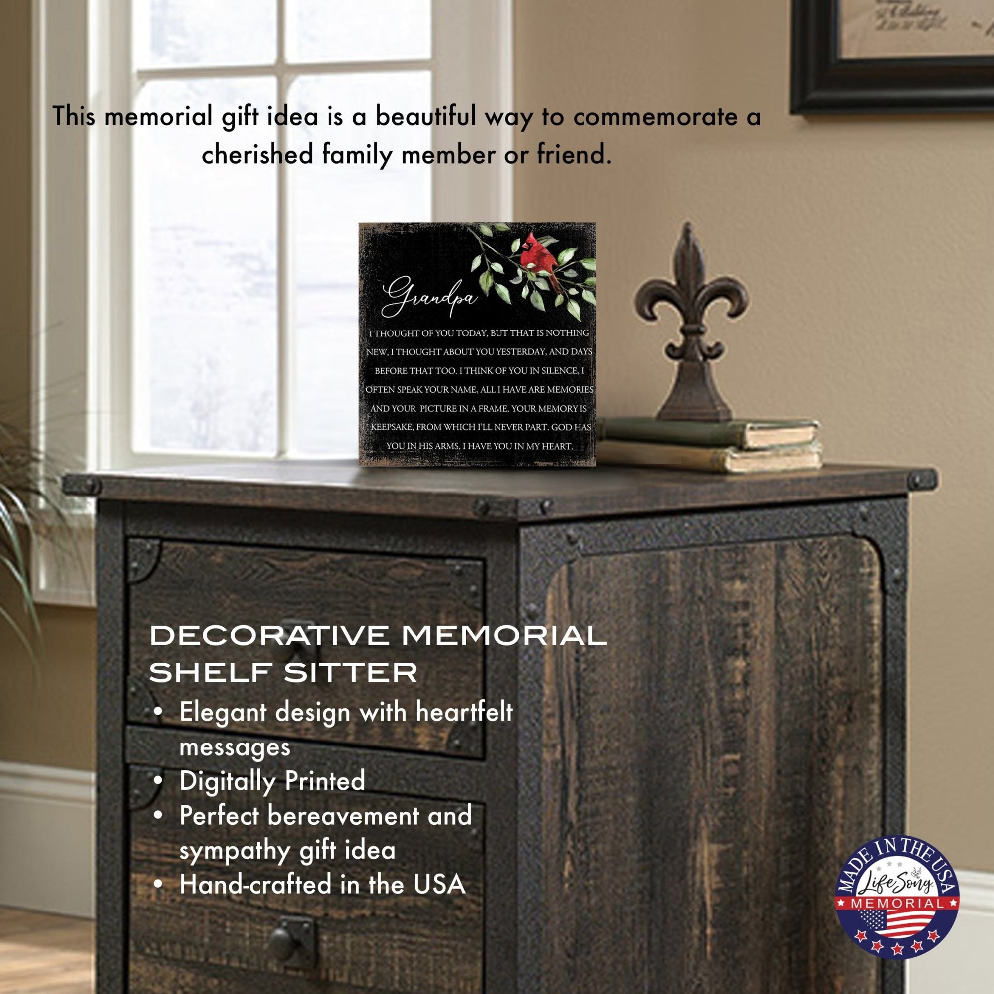 Wooden Memorial Shelf Décor and Tabletop Signs for Loss of Loved One - I Thought Of You - LifeSong Milestones