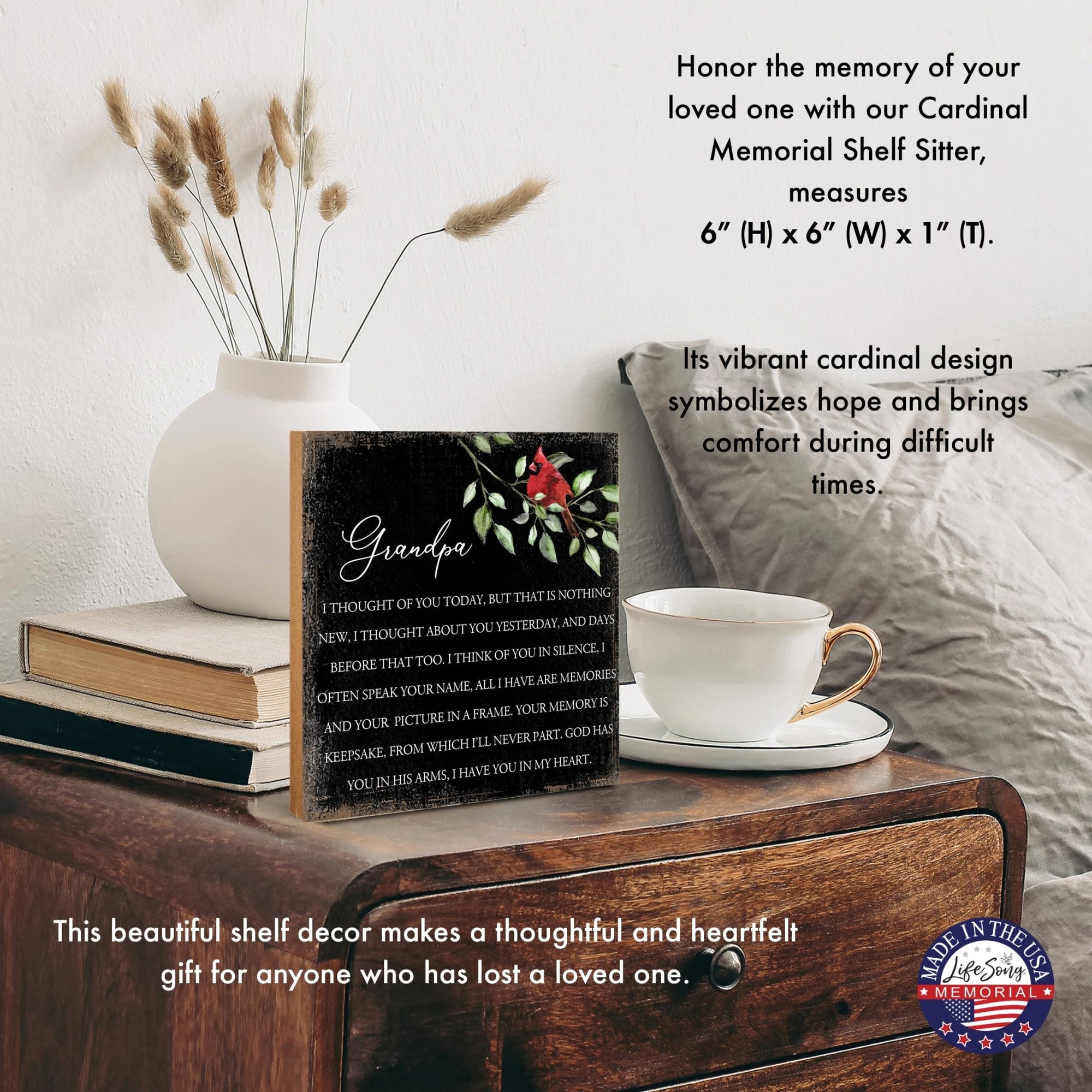 Wooden Memorial Shelf Décor and Tabletop Signs for Loss of Loved One - I Thought Of You - LifeSong Milestones