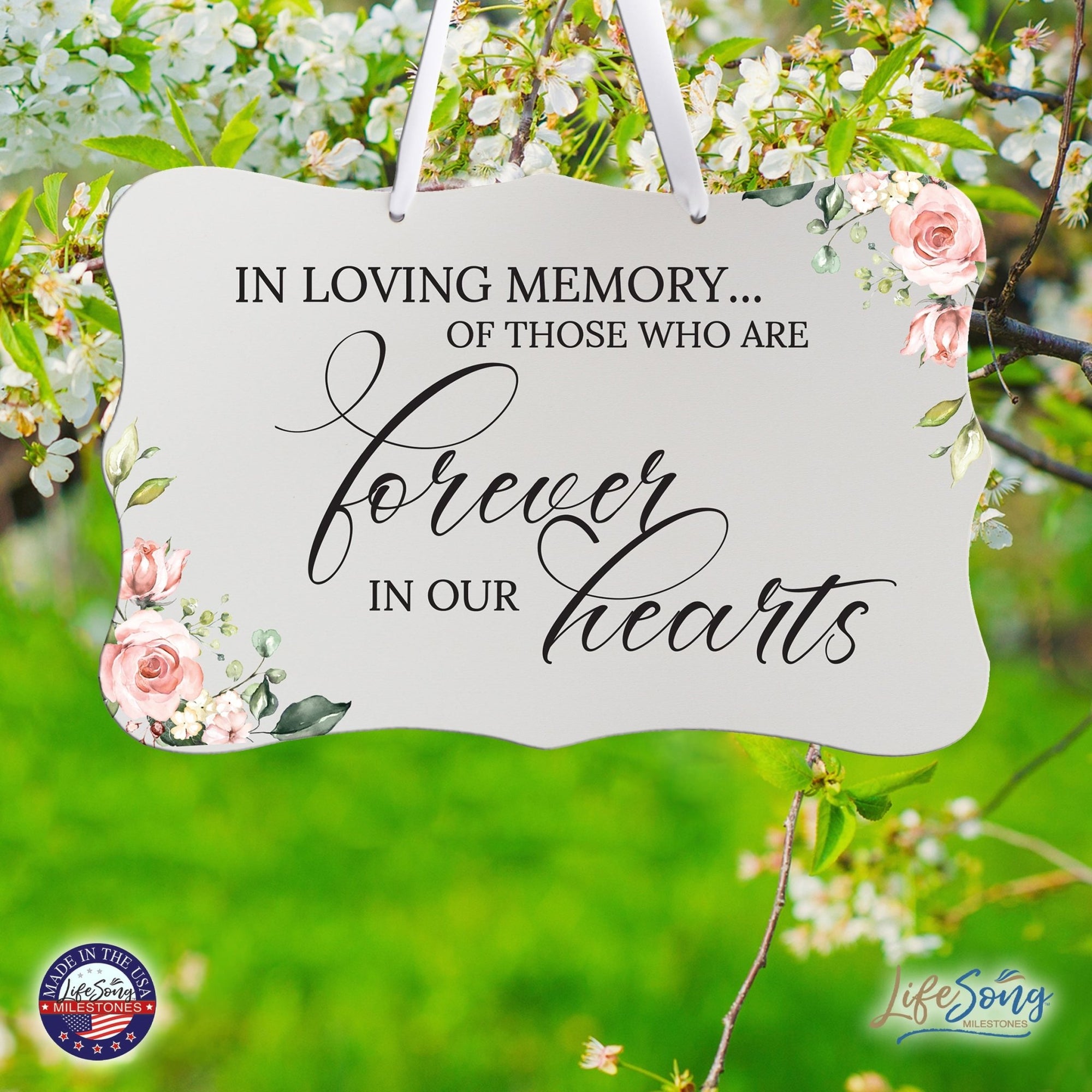 Wooden Memorial Wall Sign Hanging Decor 8x12 for Loss of Loved One - In Loving Memory - LifeSong Milestones