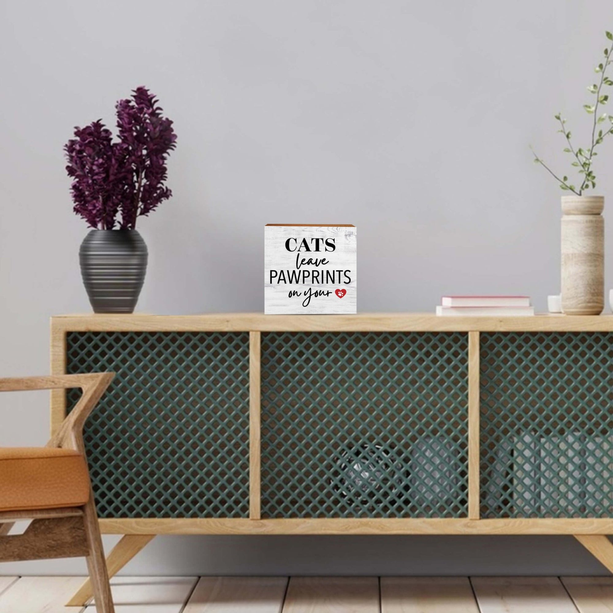 Wooden Shelf Decor and Tabletop Signs with Pet Verses - Cats Leave Pawprints - LifeSong Milestones