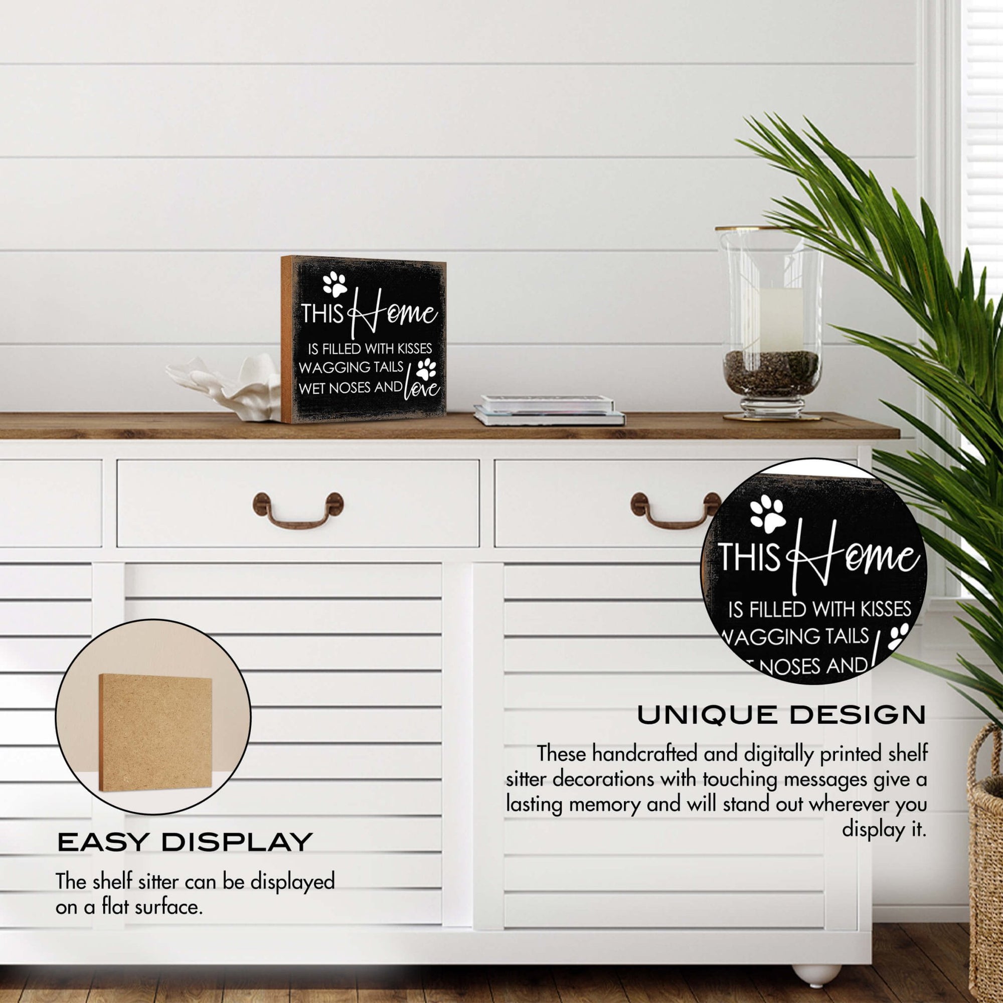 Wooden Shelf Decor and Tabletop Signs with Pet Verses - This Home Is Filled - LifeSong Milestones