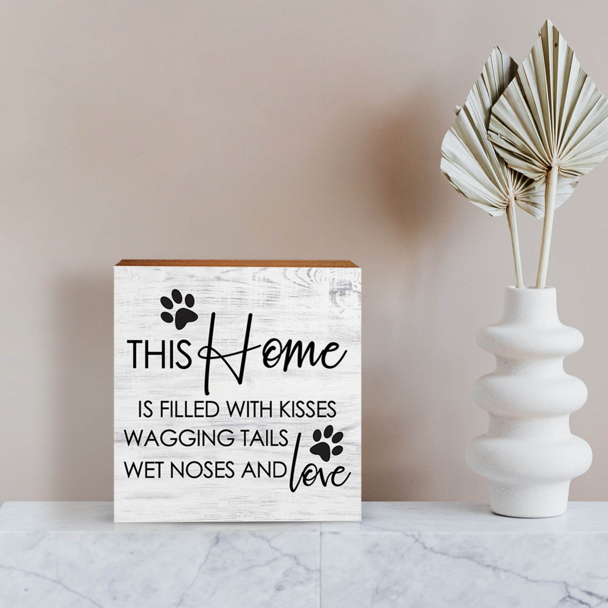 Wooden Shelf Decor and Tabletop Signs with Pet Verses - This Home Is Filled - LifeSong Milestones