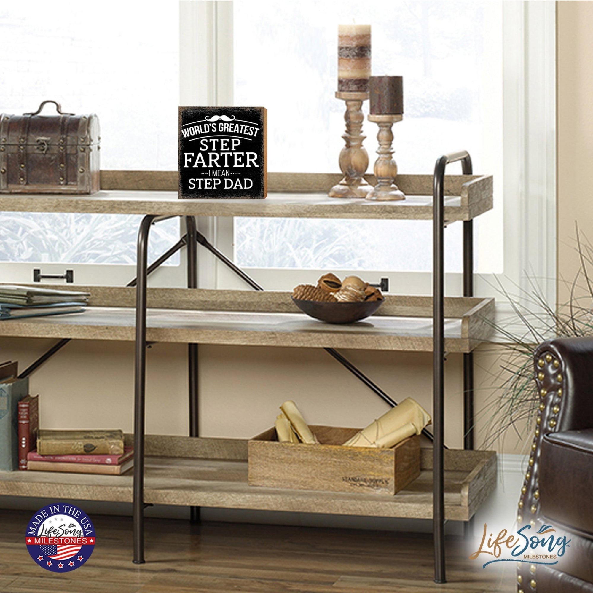 Wooden Tabletop and Shelf Décor Gift for Stepdad - LifeSong Milestones