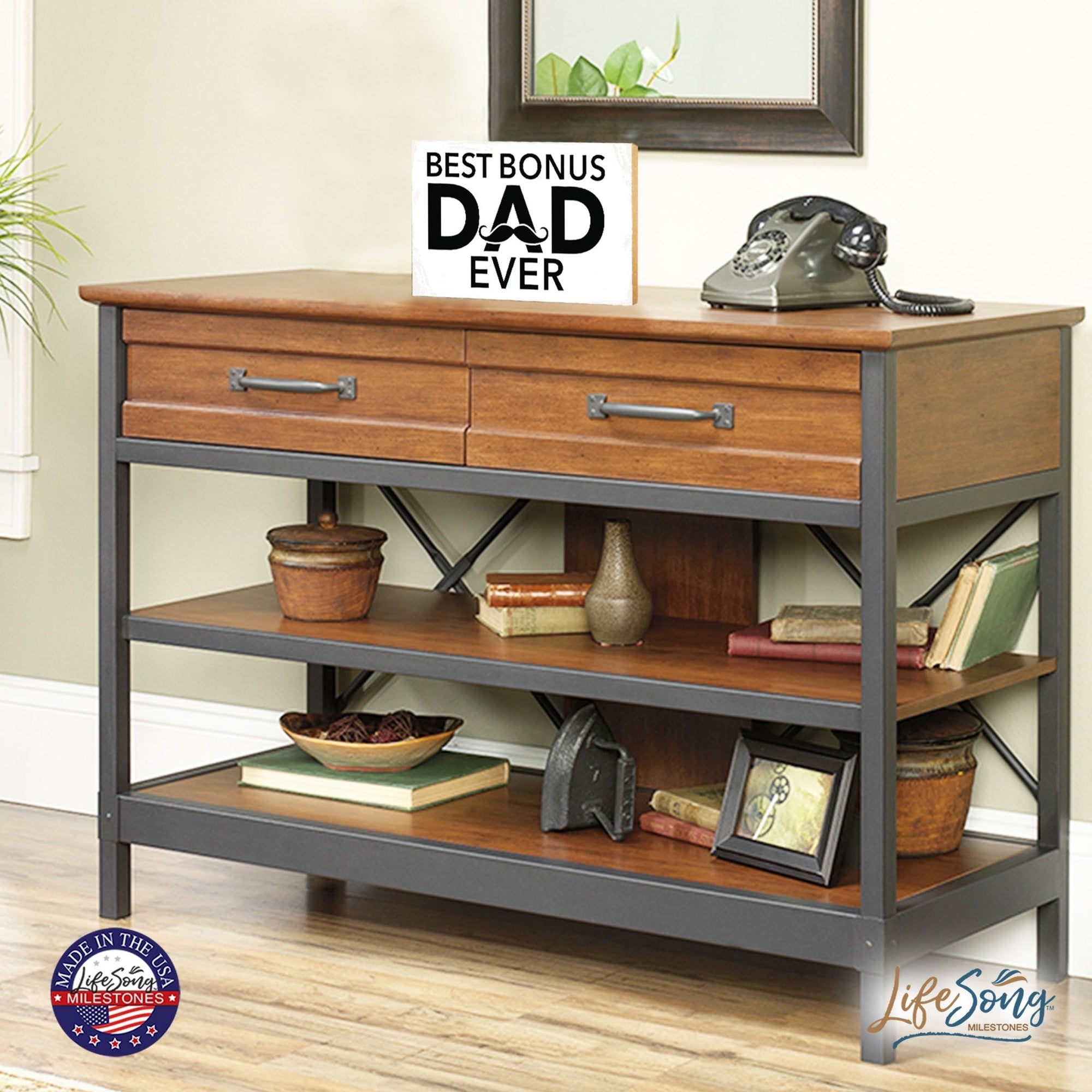 Wooden Tabletop and Shelf Décor Gift for Stepdad - LifeSong Milestones