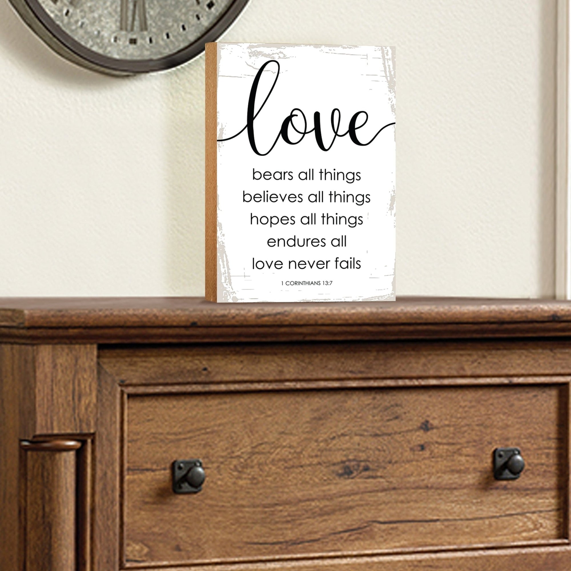 Wooden Unique Shelf Décor and Tabletop Signs - Love Bears All Things - LifeSong Milestones