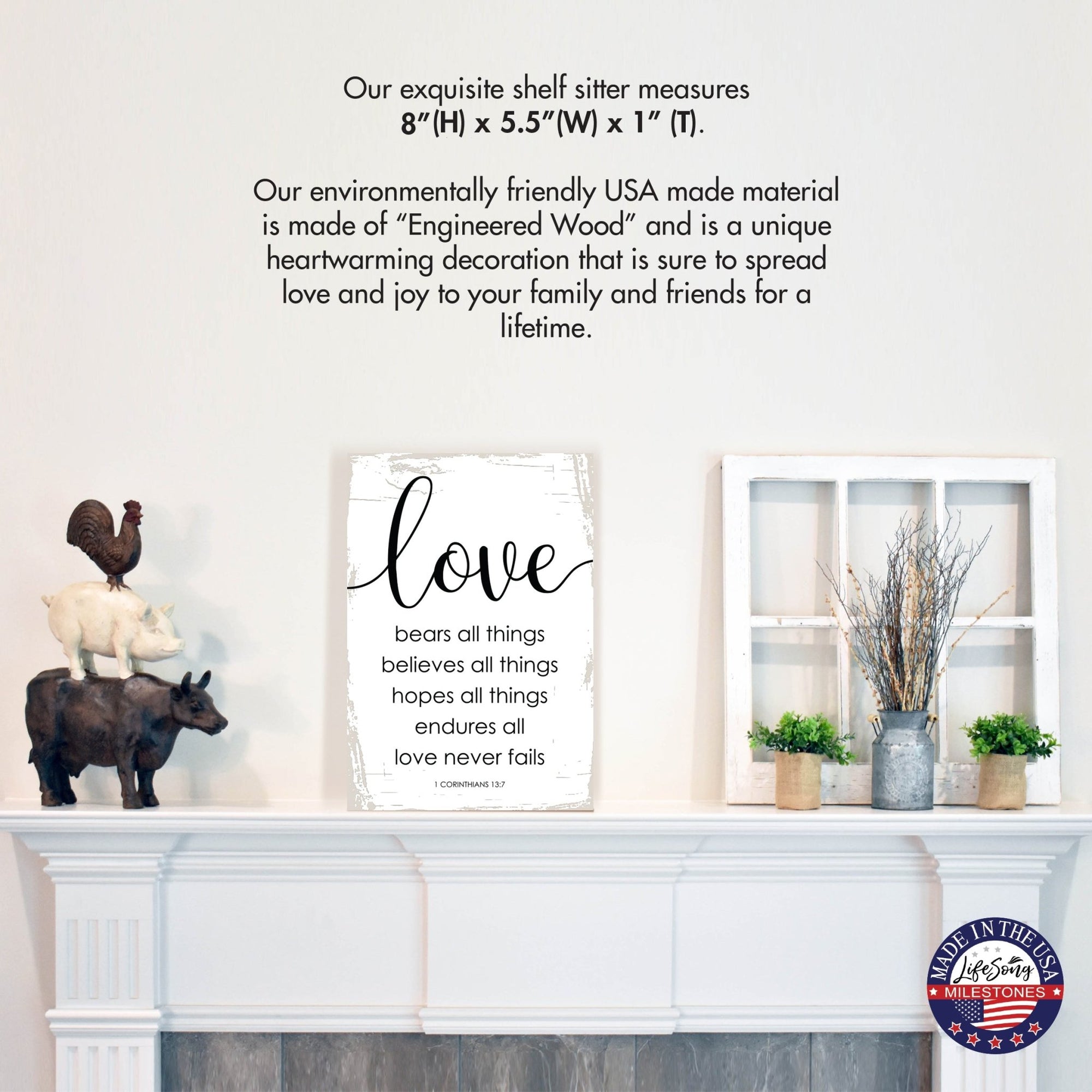 Wooden Unique Shelf Décor and Tabletop Signs - Love Bears All Things - LifeSong Milestones