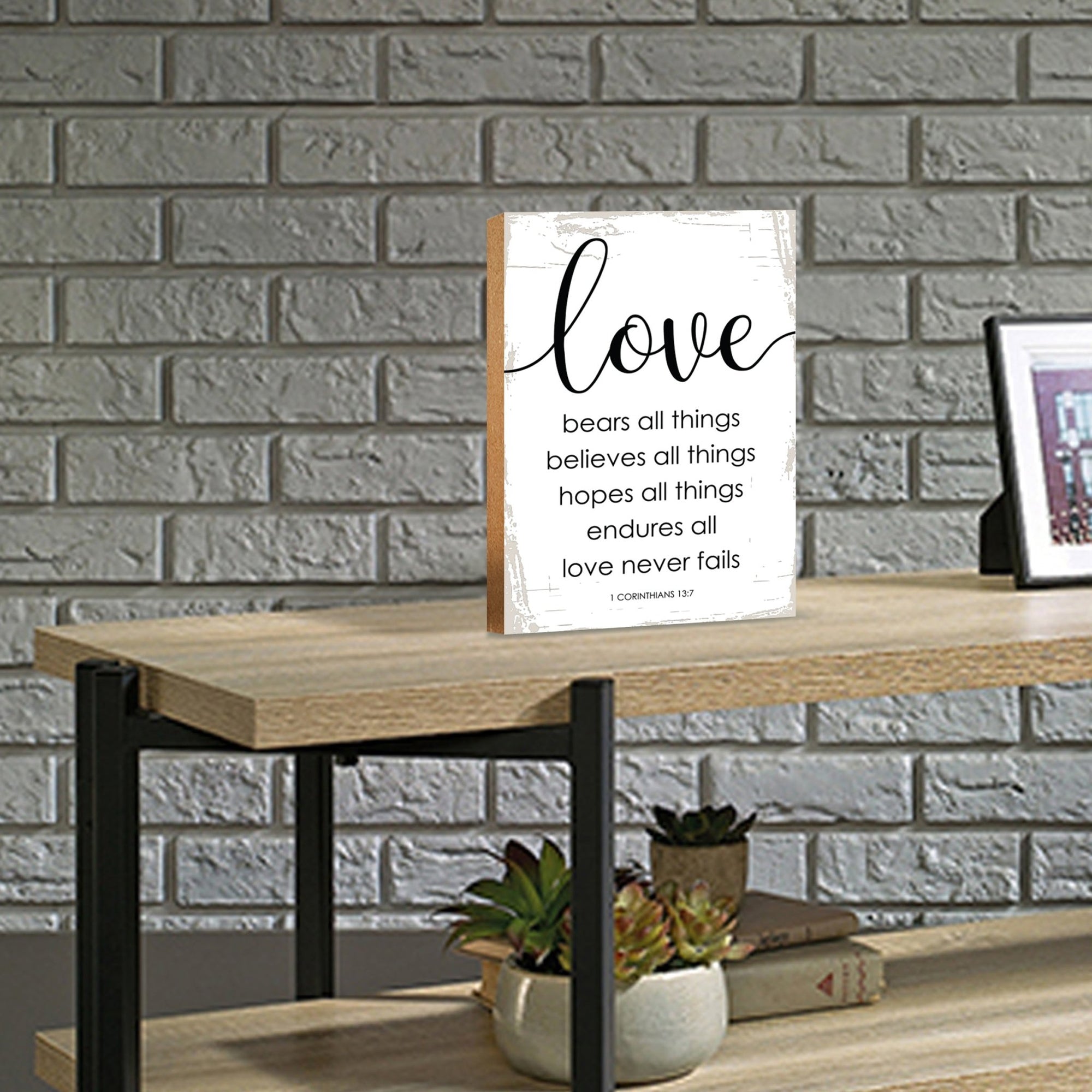 Wooden Unique Shelf Décor and Tabletop Signs - Love Bears All Things - LifeSong Milestones