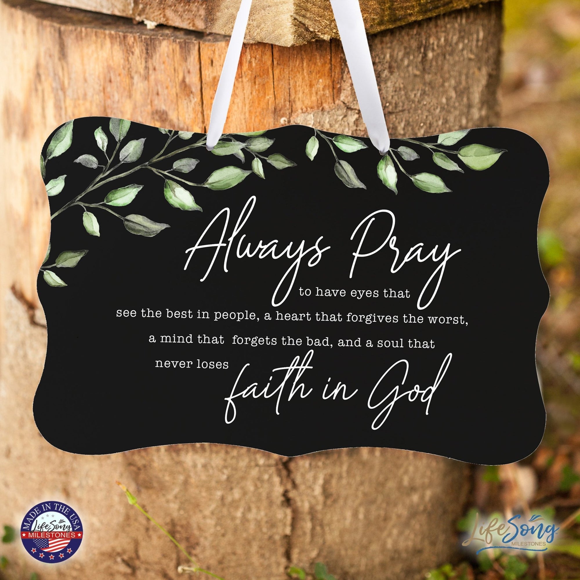 Wooden Wall Hanging Sign for Home Decorations 8x12 - Always Pray (Leaves) - LifeSong Milestones