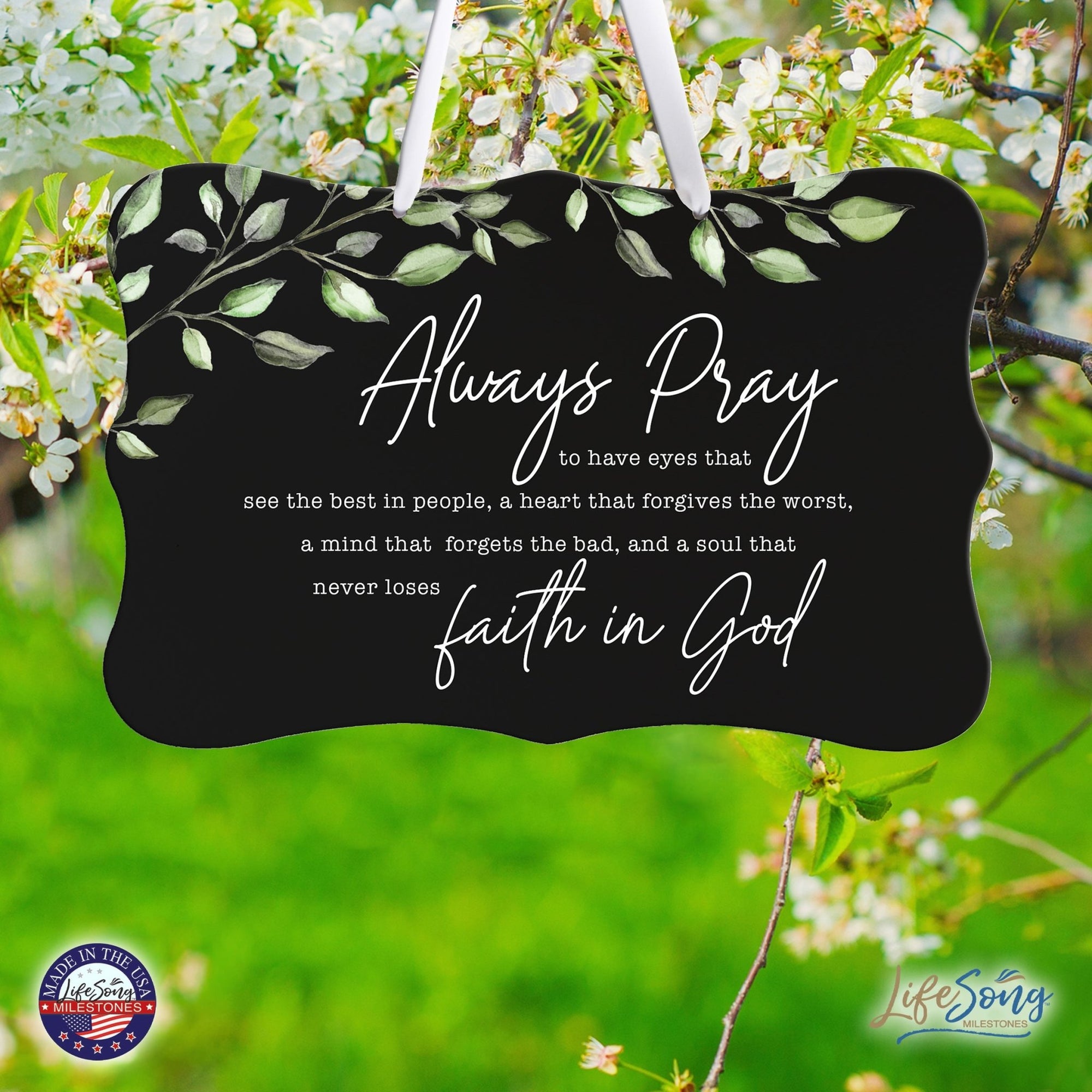 Wooden Wall Hanging Sign for Home Decorations 8x12 - Always Pray (Leaves) - LifeSong Milestones