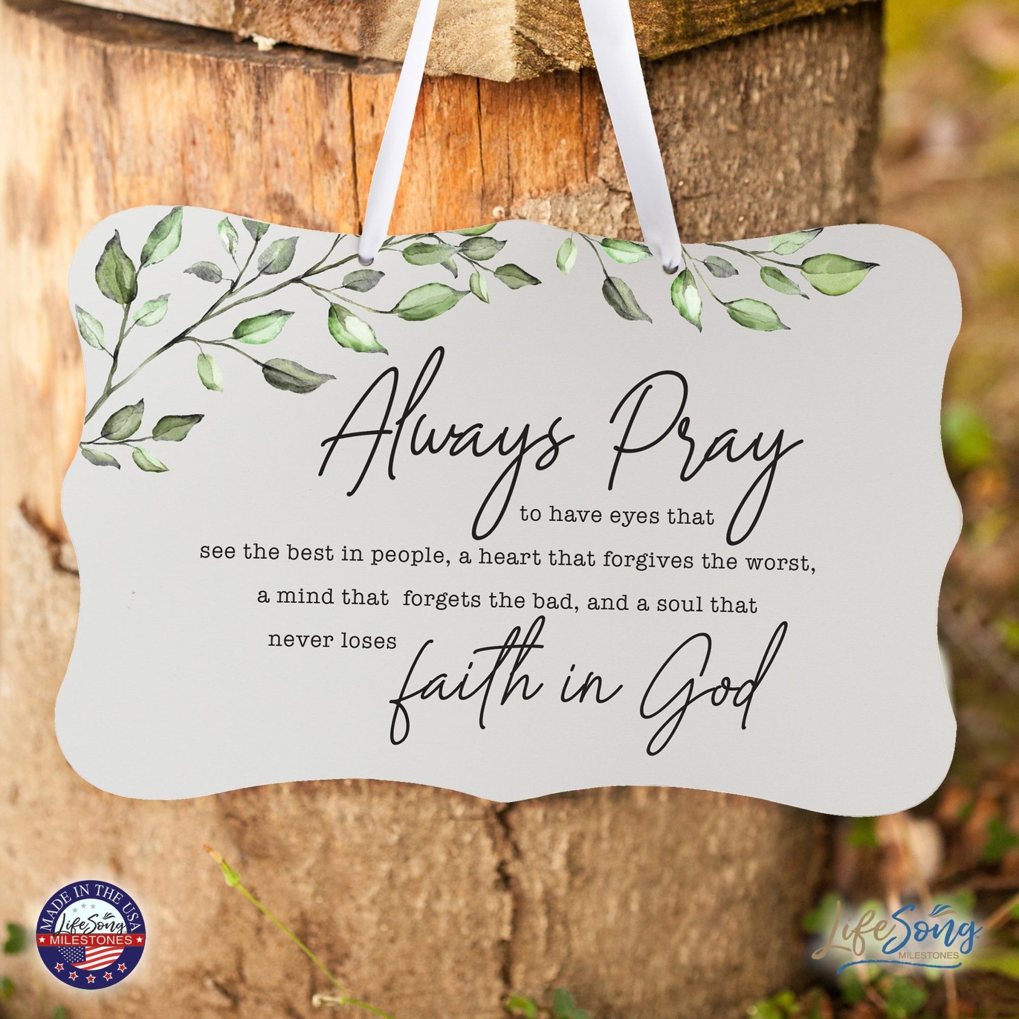 Wooden Wall Hanging Sign for Home Decorations 8x12 - Always Pray (Leaves) - LifeSong Milestones